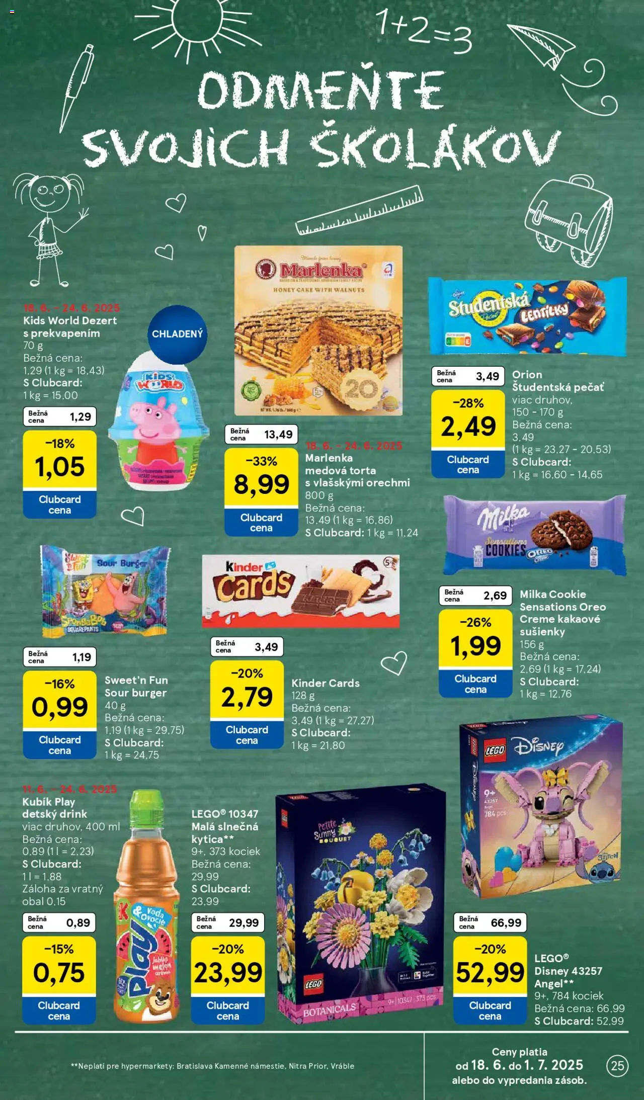 Tesco Hypermarket - leták │ platný od 18.06.2025 | Strana: 25 | Produkty: Torta, LEGO, Marlenka, Milka