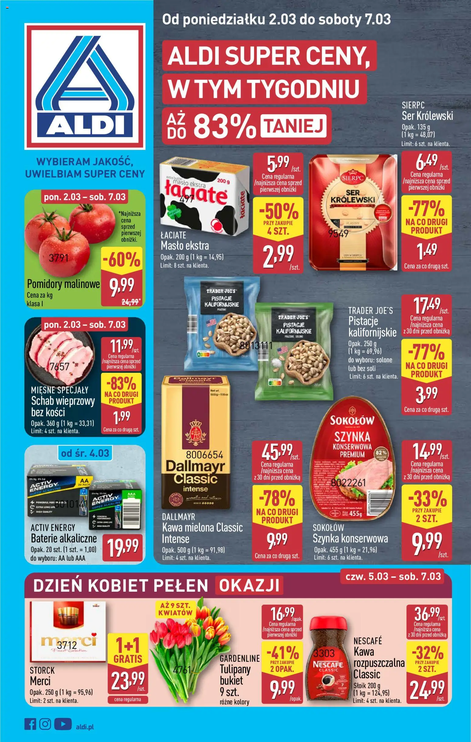Aldi Polsko leták od 02.03.2026 | Strana: 1 | Produkty: Máslo, Merci, Nescafé, Tulipány