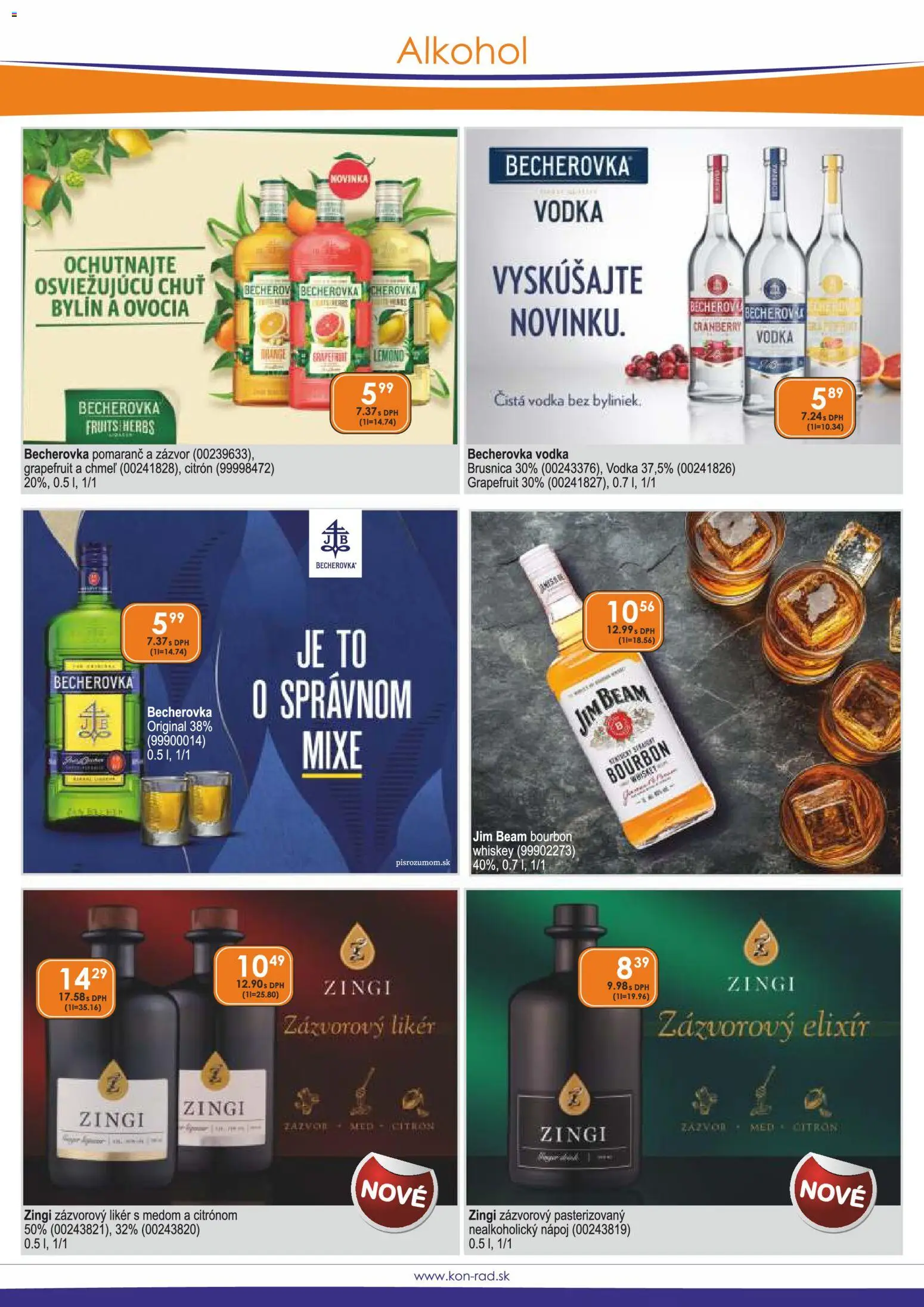 Nové KON - RAD akcie – leták je platný od 01.01.2026 | Strana: 4 | Produkty: Becherovka, Zázvor, Jim Beam, Bourbon