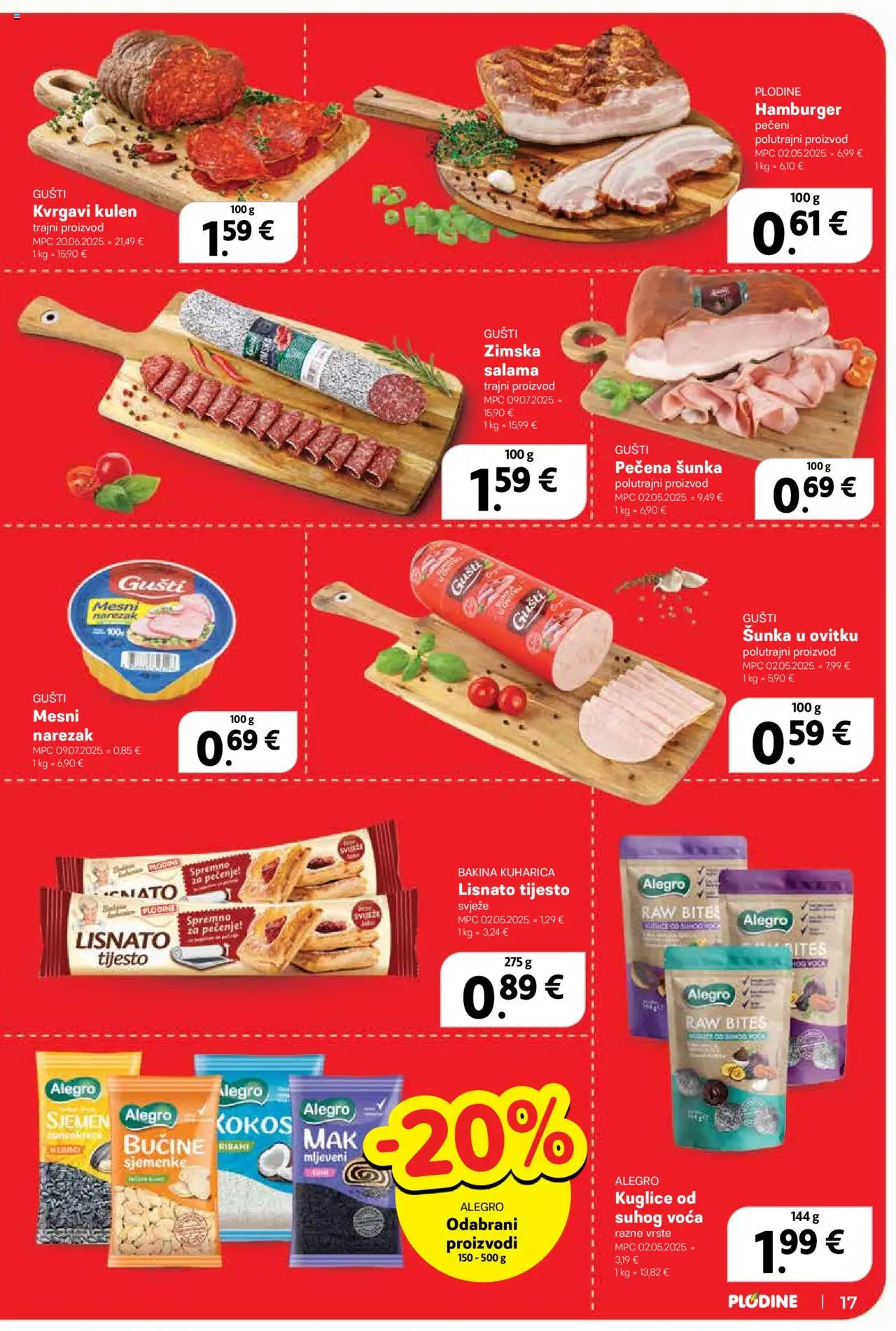 Plodine katalog | vrijedi od 13.08.2025 | Stranica: 17 | Proizvodi: Lisnato tijesto, Hamburger, Sjemenke, Mak