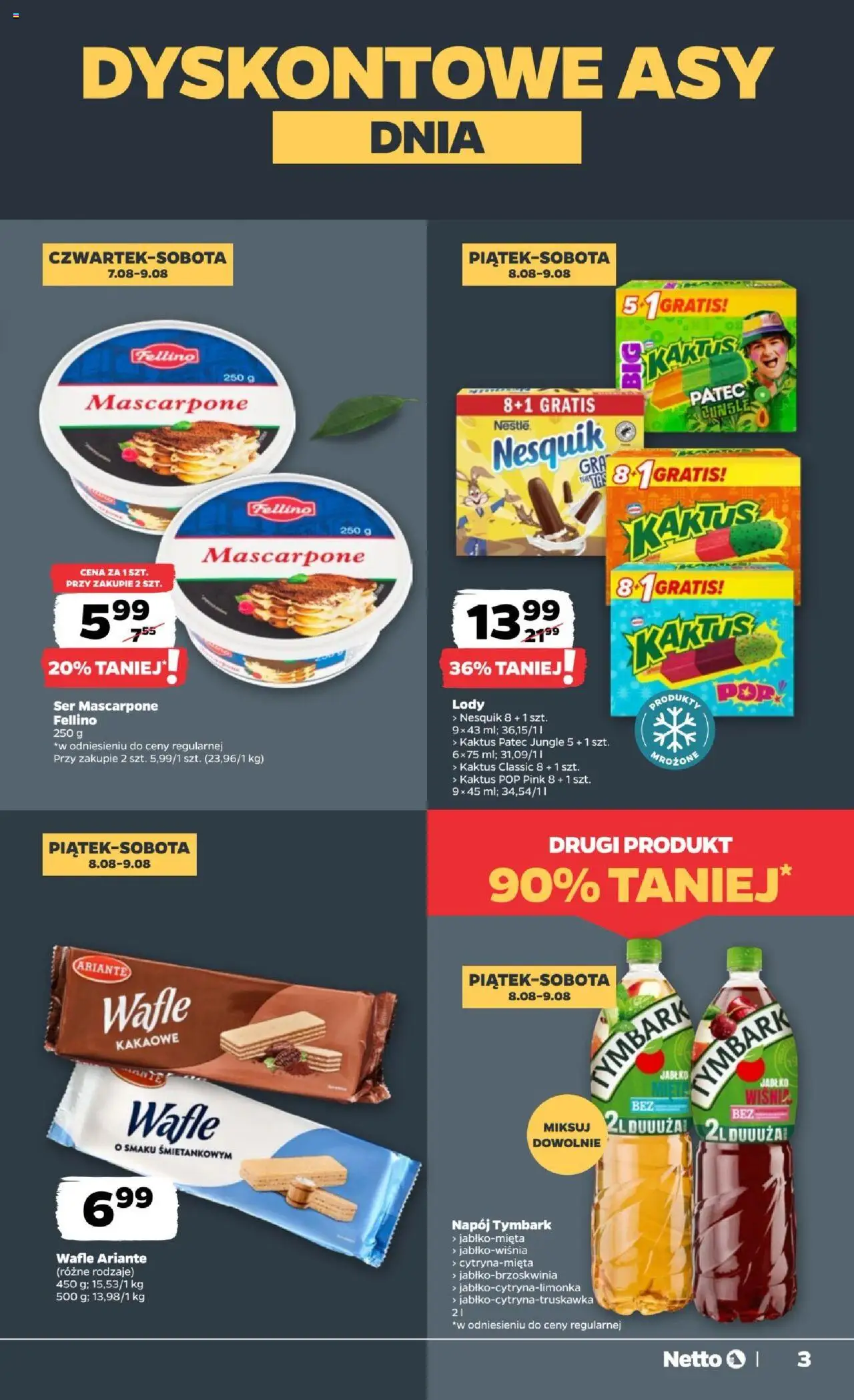 Netto gazetka - Spożywcza od 07.08.2025 | Strona: 3 | Produkty: Wafle, Mascarpone, Ser mascarpone, Lody