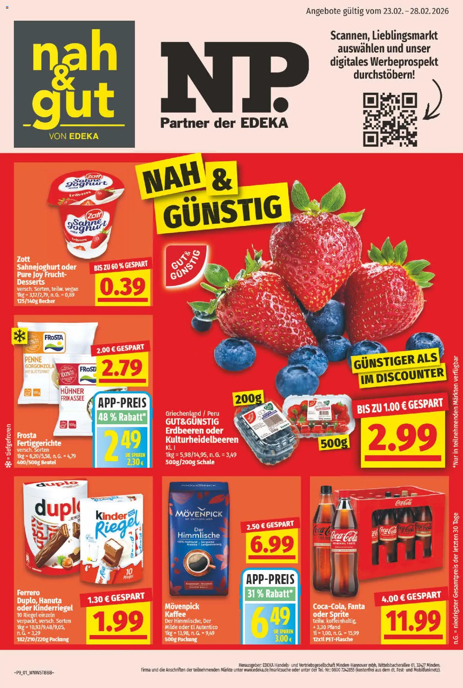 NP Discount Prospekt 	 – gültig ab 23.02.2026 | Seite: 1 | Produkte: Coca cola, Fanta, Joghurt, Frosta