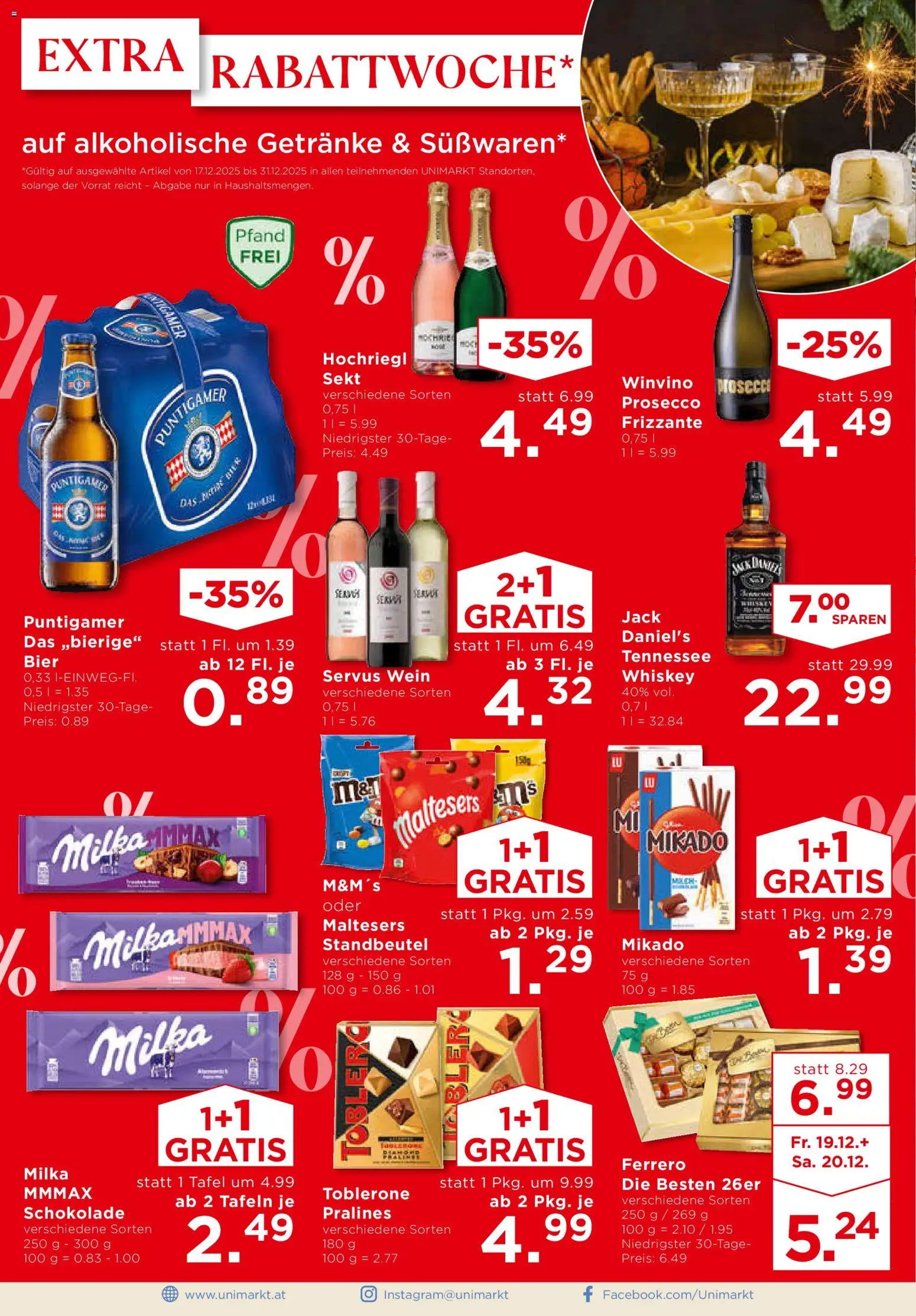 Unimarkt Flugblatt gültig ab 17.12.2025 | Seite: 2 | Produkte: Whiskey, Schokolade, Wein, Bier