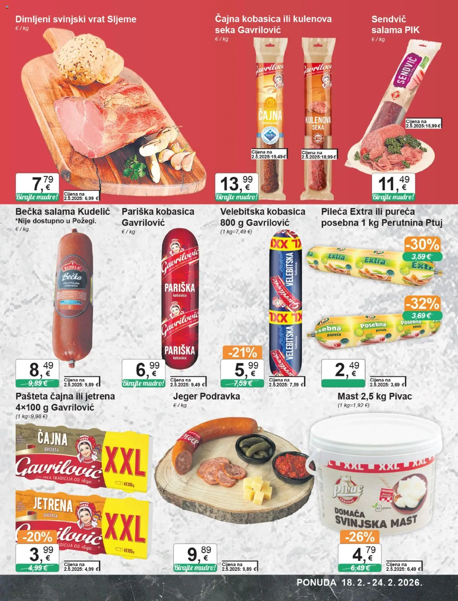 KTC katalog | vrijedi od 18.02.2026 | Stranica: 15 | Proizvodi: Mast, Podravka, Kobasica, Perutnina Ptuj