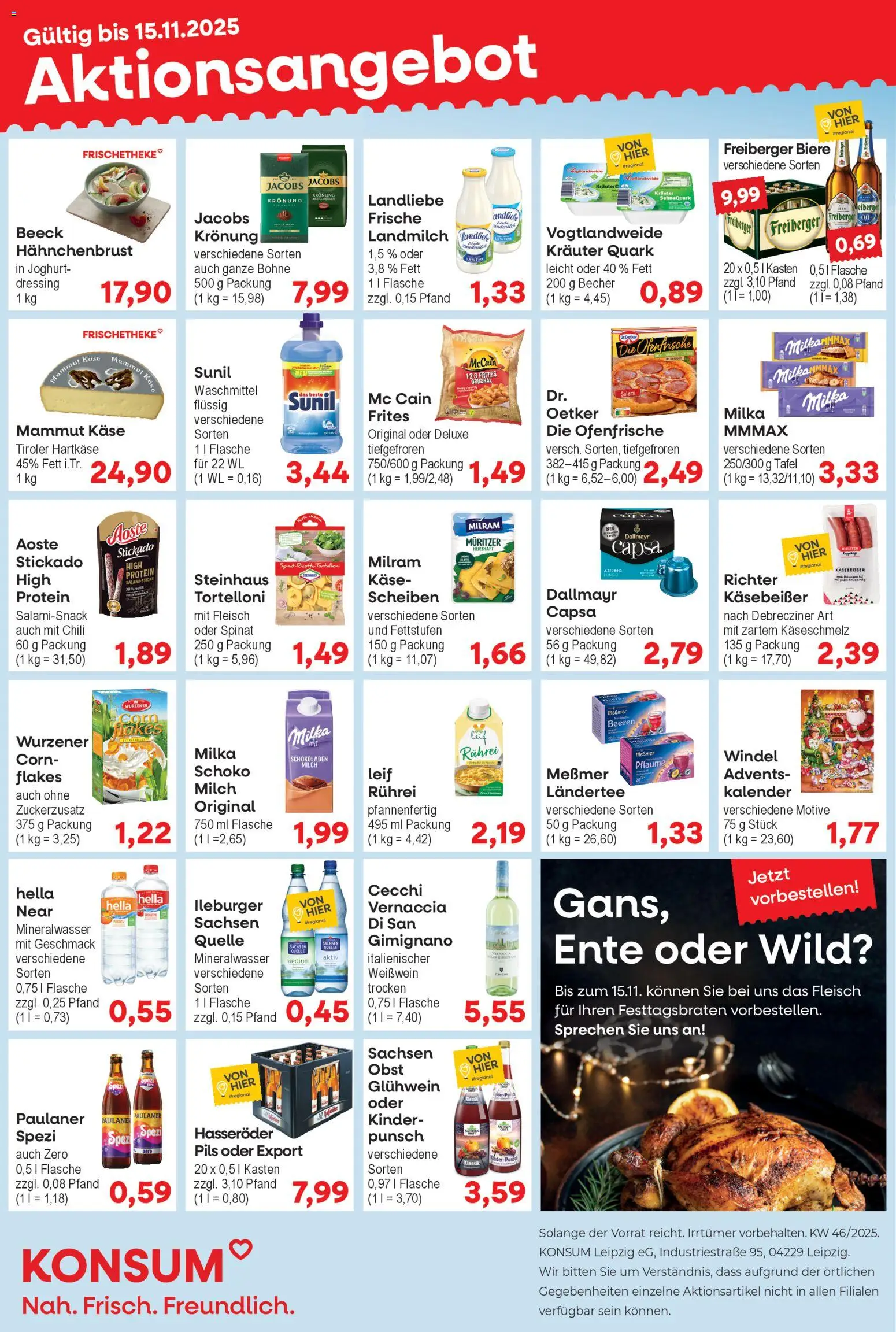KONSUM Leipzig Prospekt – gültig ab 12.11.2025 | Seite: 1 | Produkte: Milch, Weißwein, Milka, Milram