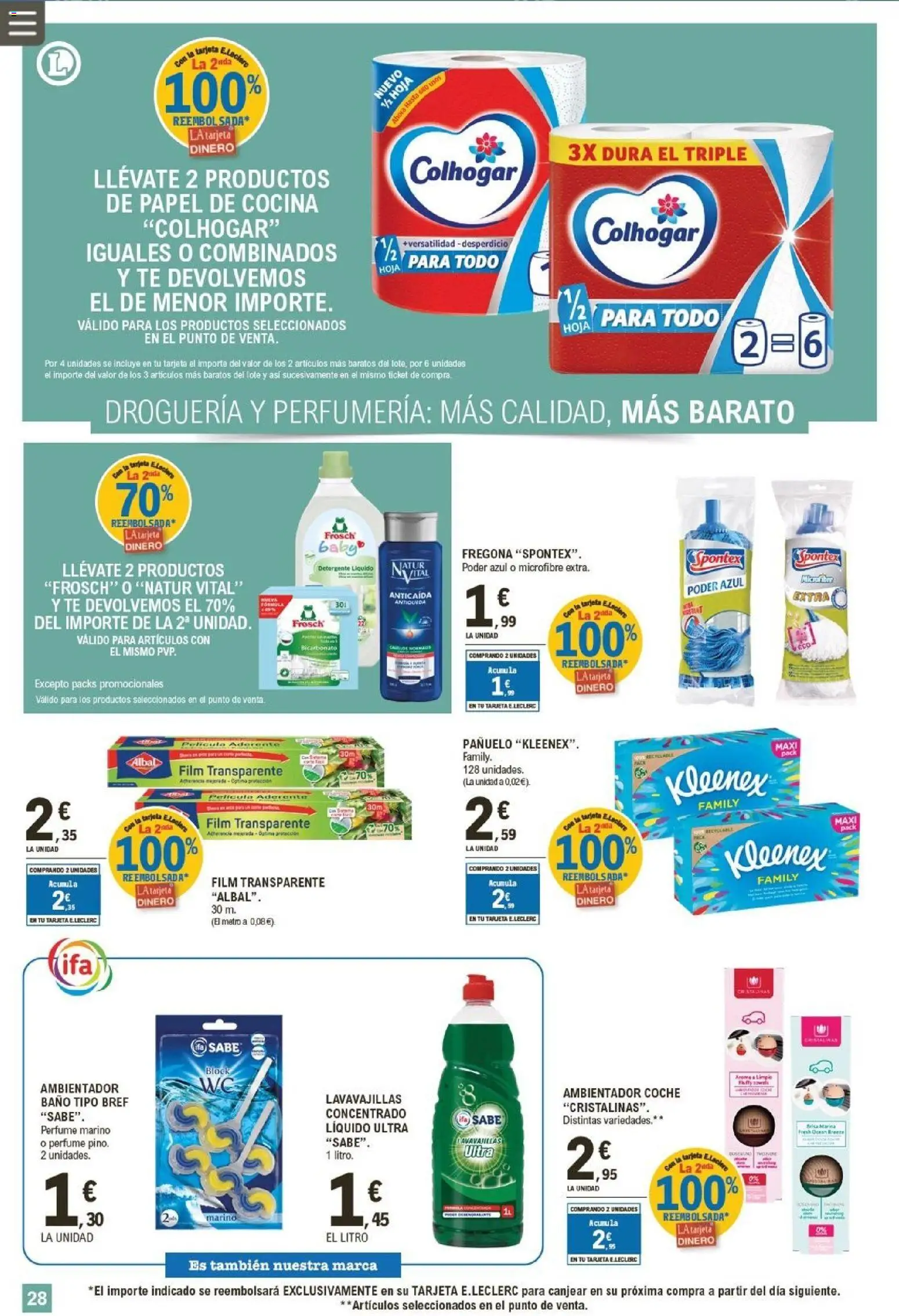 E.Leclerc folleto │ válido desde el 19.11.2025 | Página: 28 | Productos: Perfume, Pañuelo, Detergente líquido, Baño