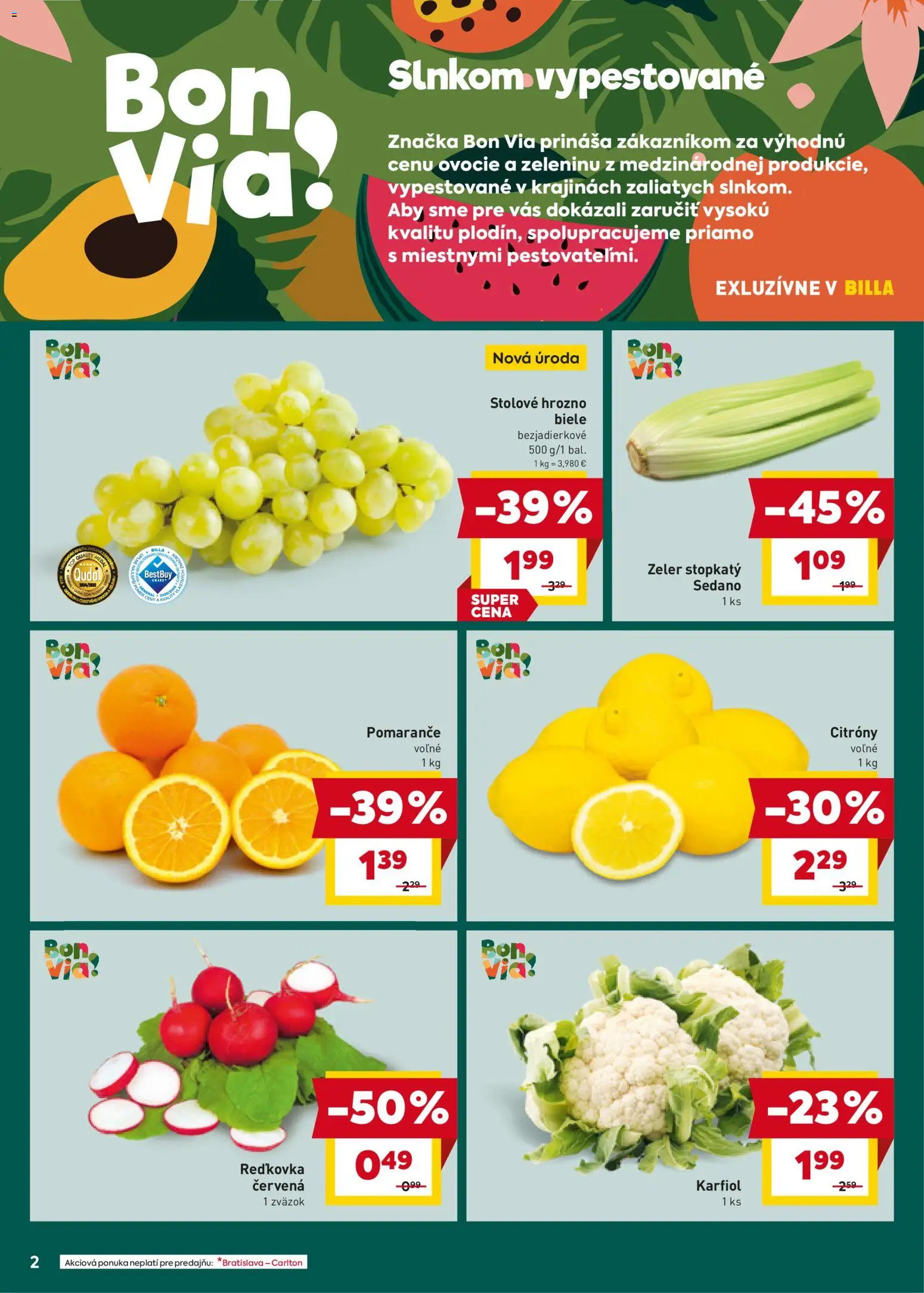 Nové Billa akcie – leták je platný od 21.01.2026 | Strana: 2 | Produkty: Pomaranče, Citróny, Zeler, Hrozno