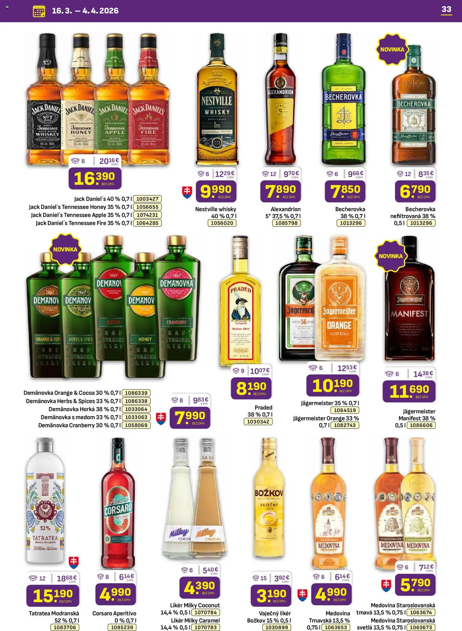 Nové Libex akcie – leták je platný od 16.03.2026 | Strana: 33 | Produkty: Božkov, Apple, Whisky, Jack Daniel's