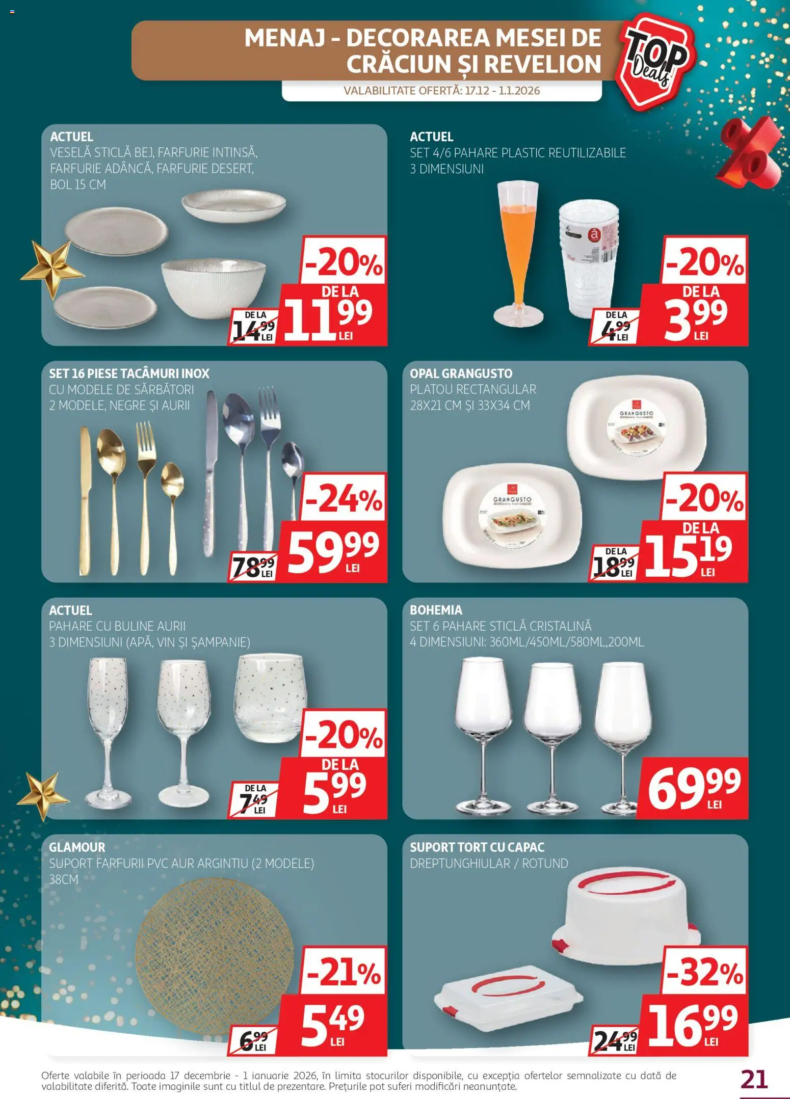 Noul catalog Auchan – valabil de la 17.12.2025 | Pagină: 21 | Produse: Pahare, Bol, Tort, Farfurie