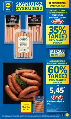 Lidl Gazetka od 17.07.2025 | Strona: 7 | Produkty: Kiełbasa, Parówki z szynki, Parówki, Kiełbasa śląska