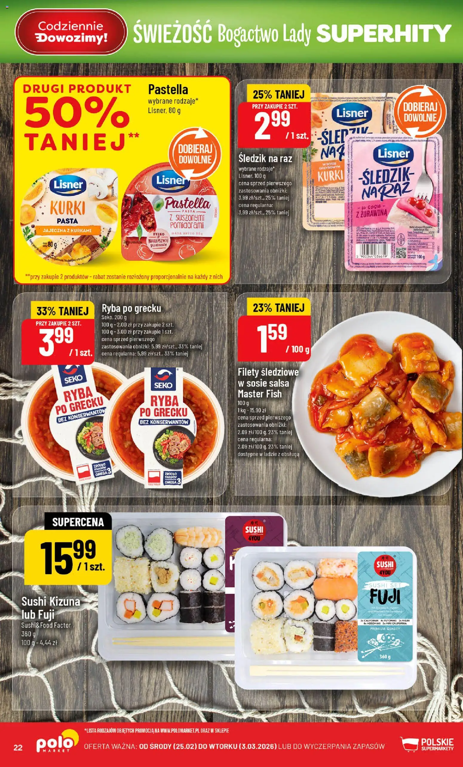 POLOmarket Gazetka od 25.02.2026 | Strona: 22 | Produkty: Ryba po grecku, Żurawina, Sushi, Ryba
