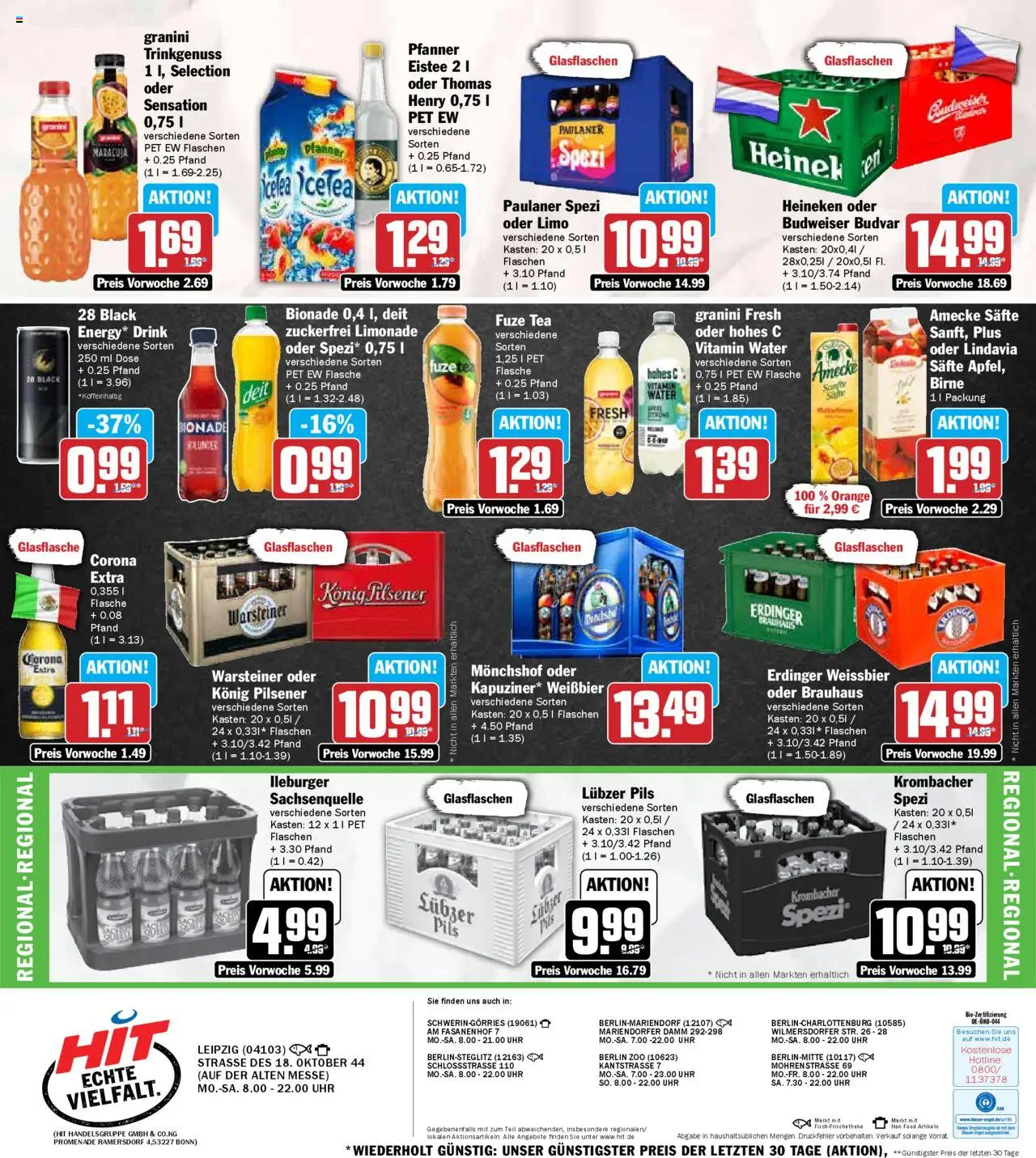 HIT - Sachsen - gültig ab dem 11.08.2025 | Seite: 18 | Produkte: Konig pilsener, Bionade, Budweiser, Uhr