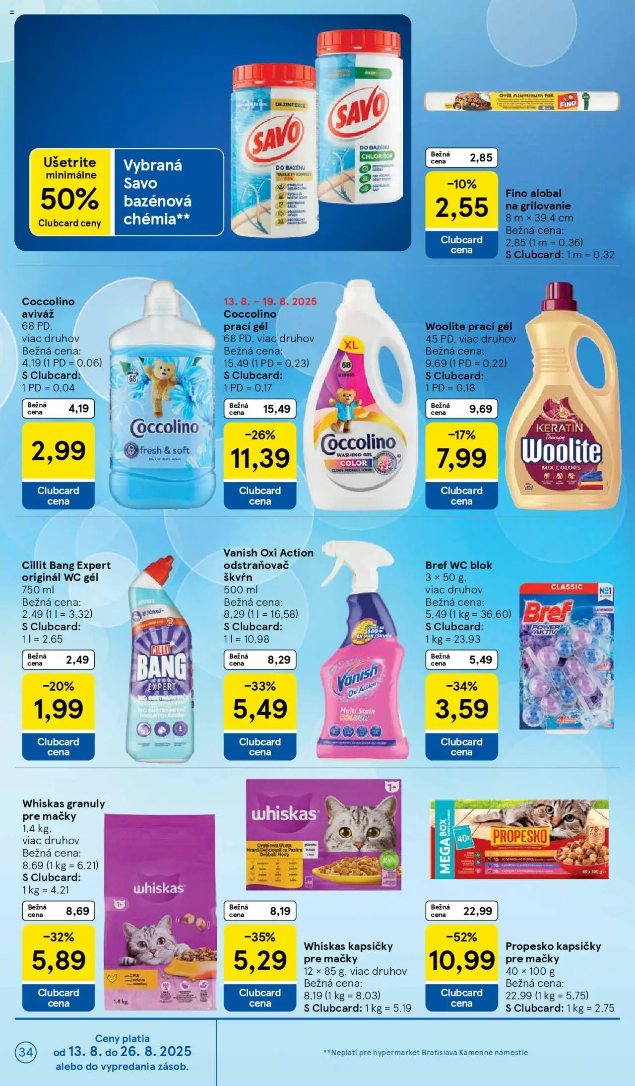 Tesco Hypermarket - leták │ platný od 13.08.2025 | Strana: 34 | Produkty: Savo, Vanish, Whiskas, Coccolino