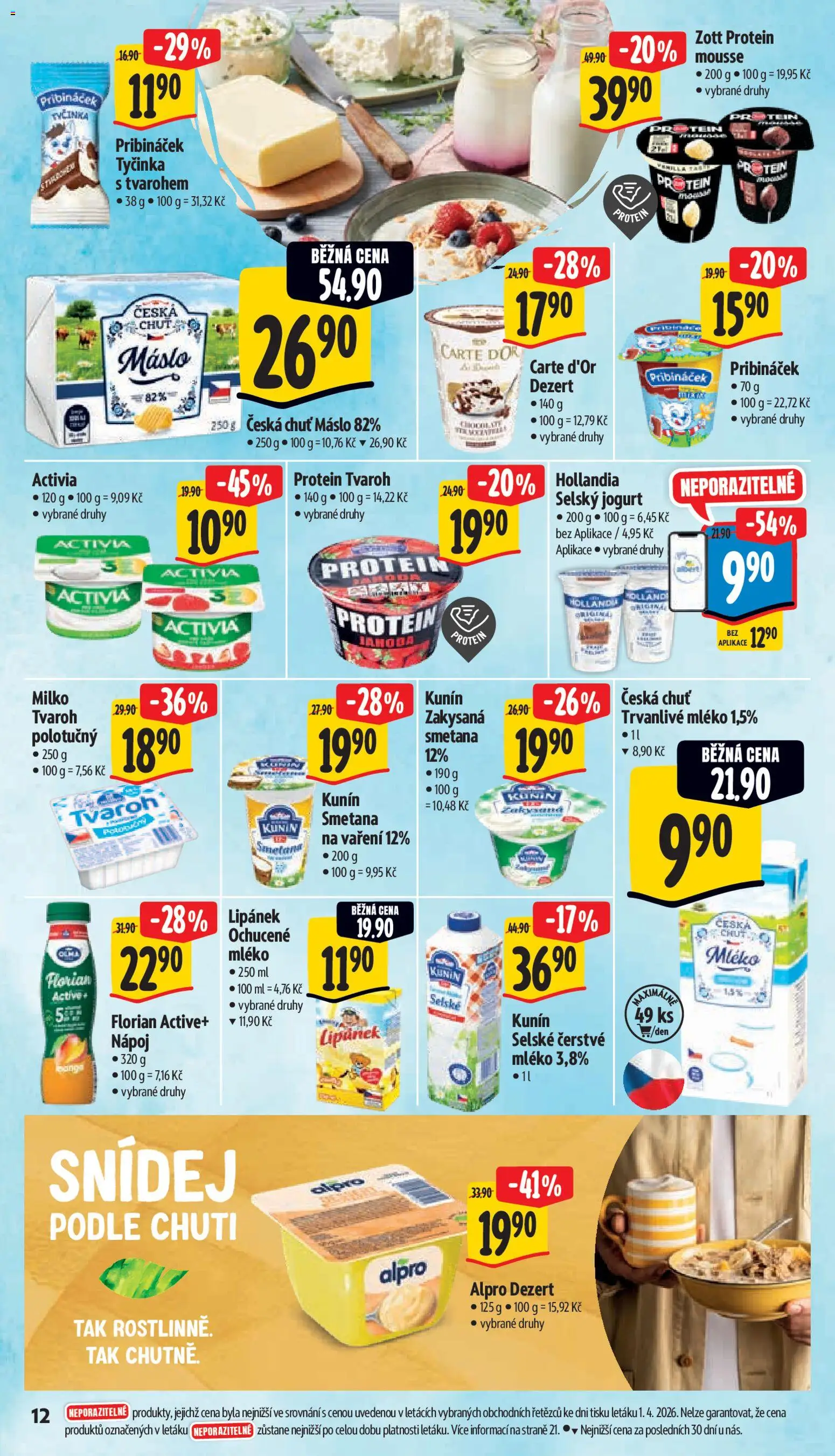 Albert leták - Supermarket od 07.04.2026 | Strana: 22 | Produkty: Mléko, Pribináček, Tvaroh, Hollandia