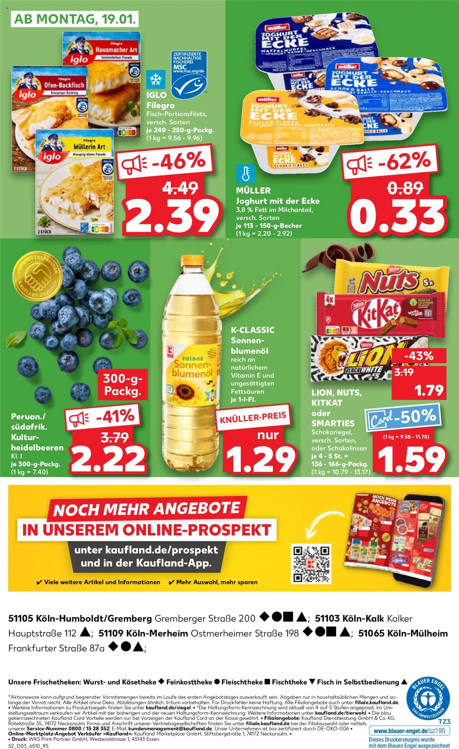 Kaufland prospekt Köln	 – gültig ab 15.01.2026 | Seite: 52 | Produkte: Iglo, Heidelbeeren, Fisch, Wurst