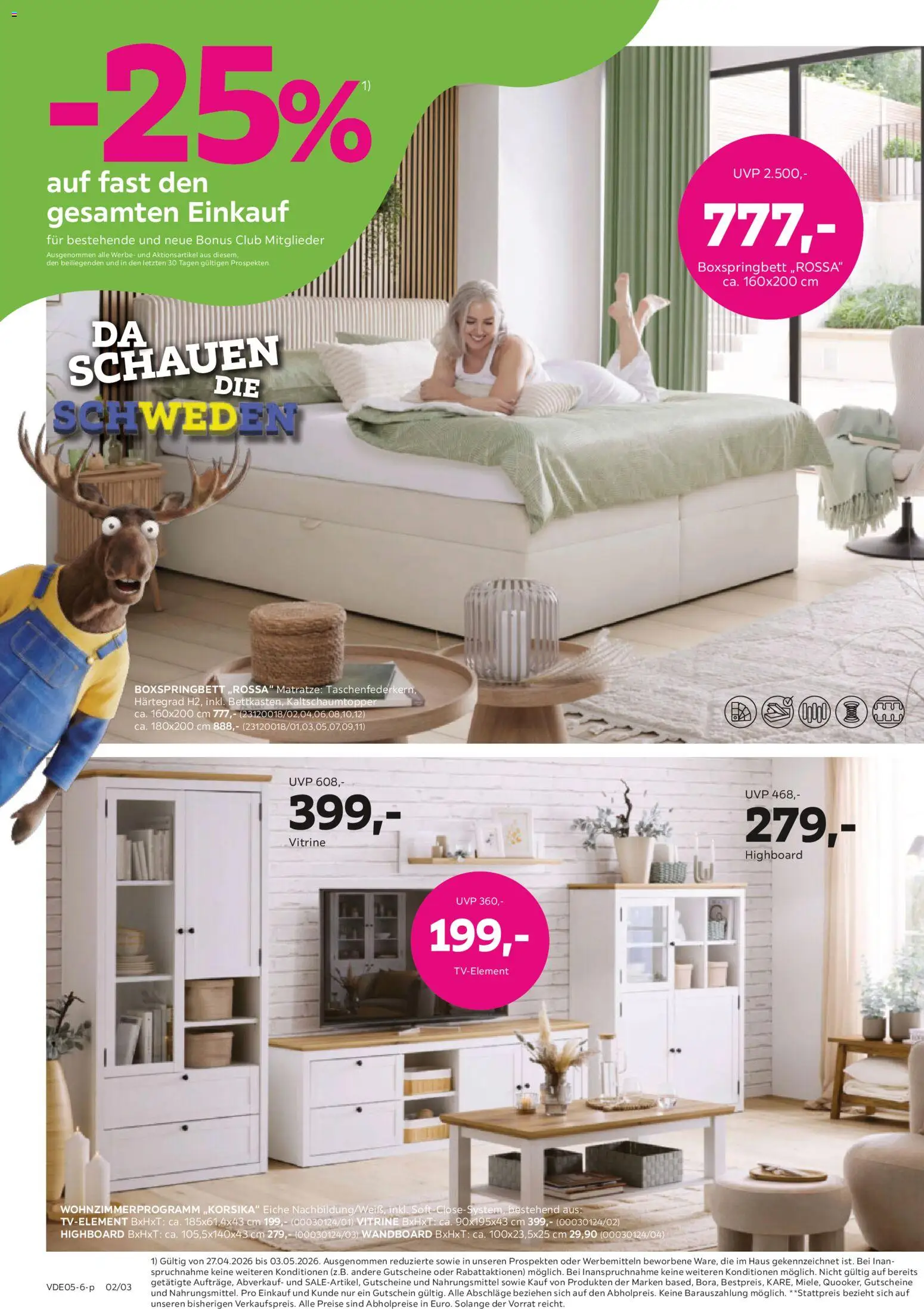 Mömax Prospekt 	 – gültig ab 27.04.2026 | Seite: 2 | Produkte: HIghboard, Wandboard, Vitrine, Boxspringbett