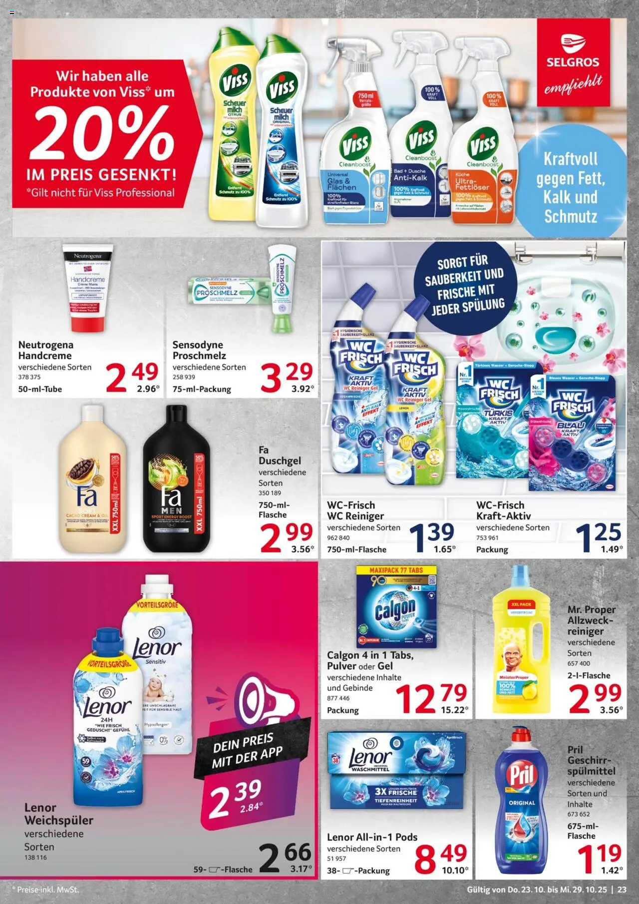 Selgros Prospekt 	 – gültig ab 23.10.2025 | Seite: 23 | Produkte: Milch, Dusche, Handcreme, Weichspüler