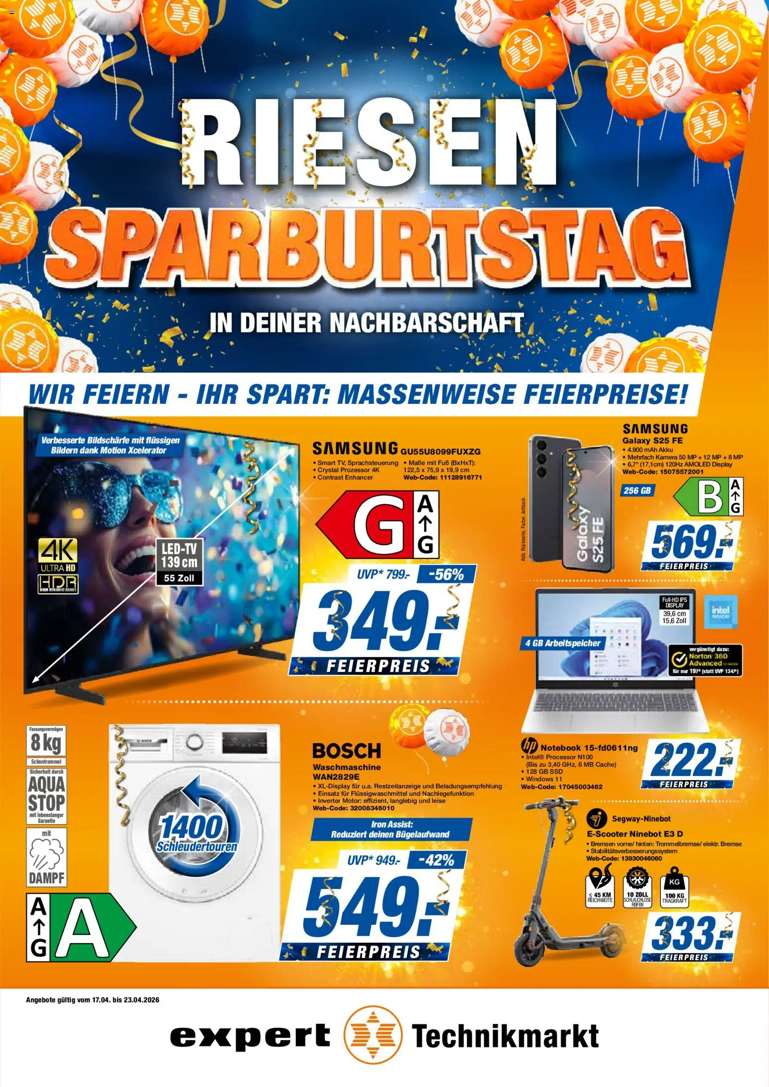 Expert  Aktuelle Beilage – gültig ab 17.04.2026 | Seite: 1 | Produkte: Kamera, Bosch, Samsung, Notebook