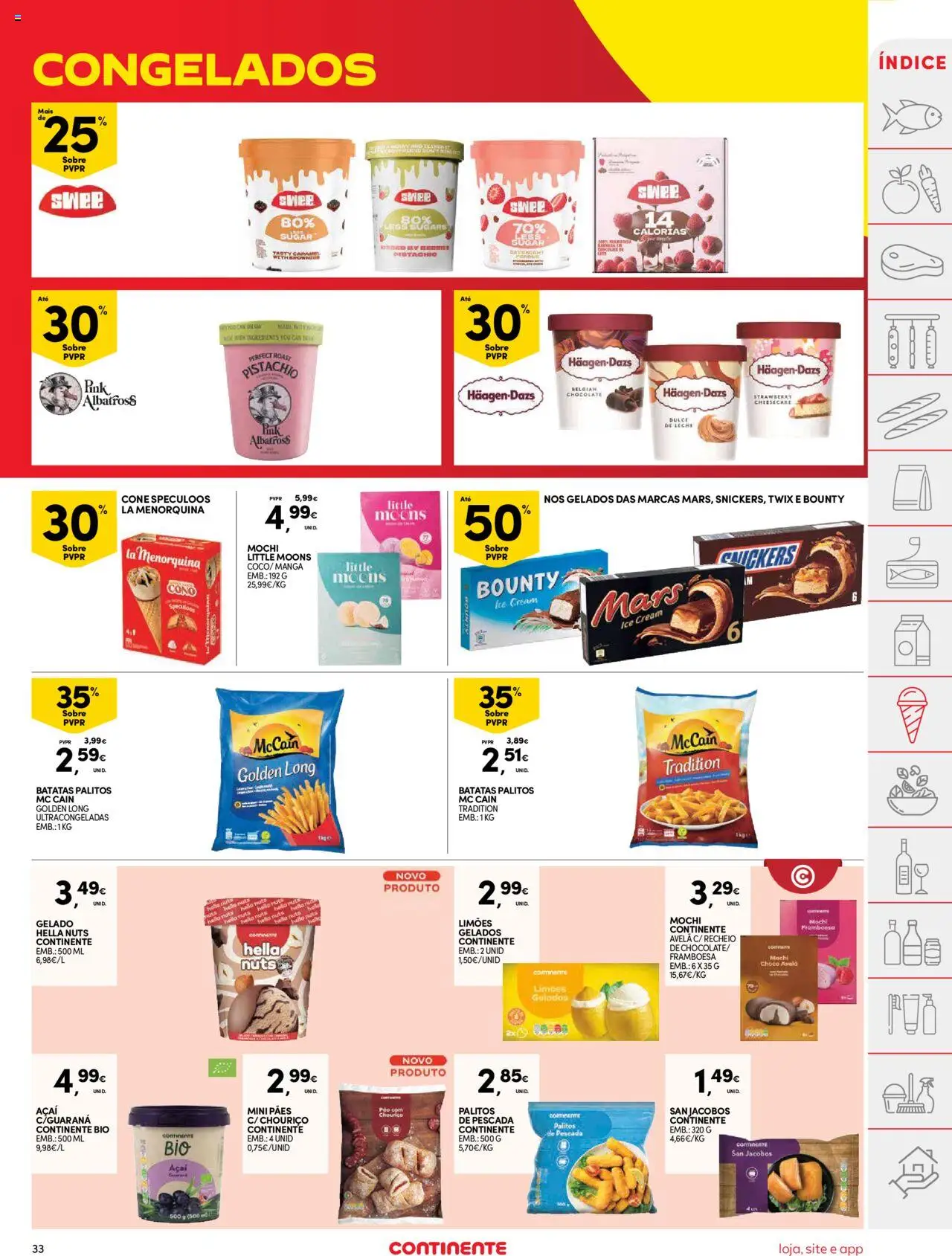 Continente folheto │ válido de 05.08.2025 | Página: 33 | Produtos: Açai, Pescada, Gelado, Chouriço