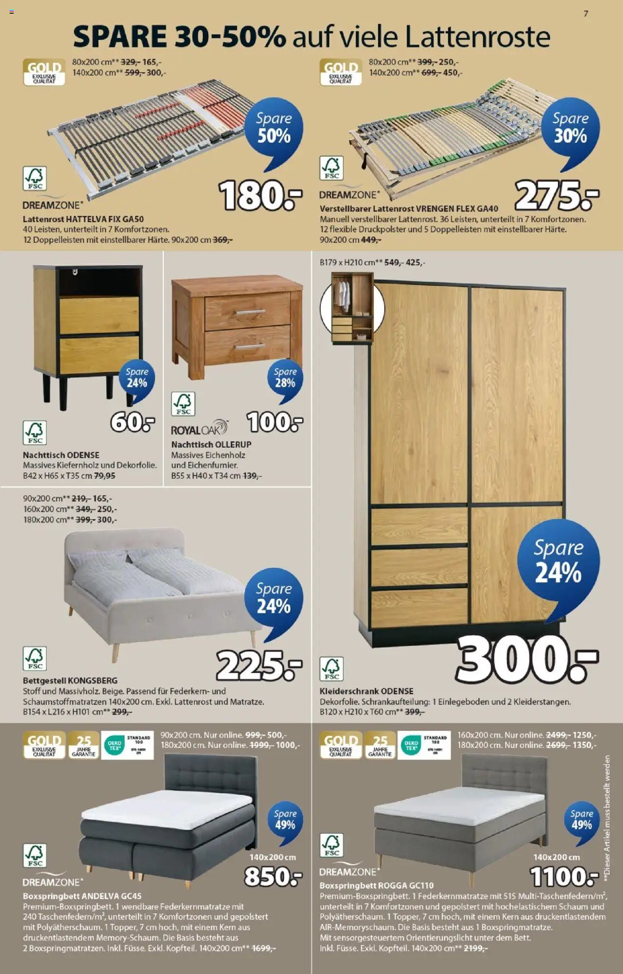 JYSK Aktionen – gültig ab 07.10.2025 | Seite: 7 | Produkte: Kleiderschrank, Nachttisch, Lattenrost, Boxspringbett