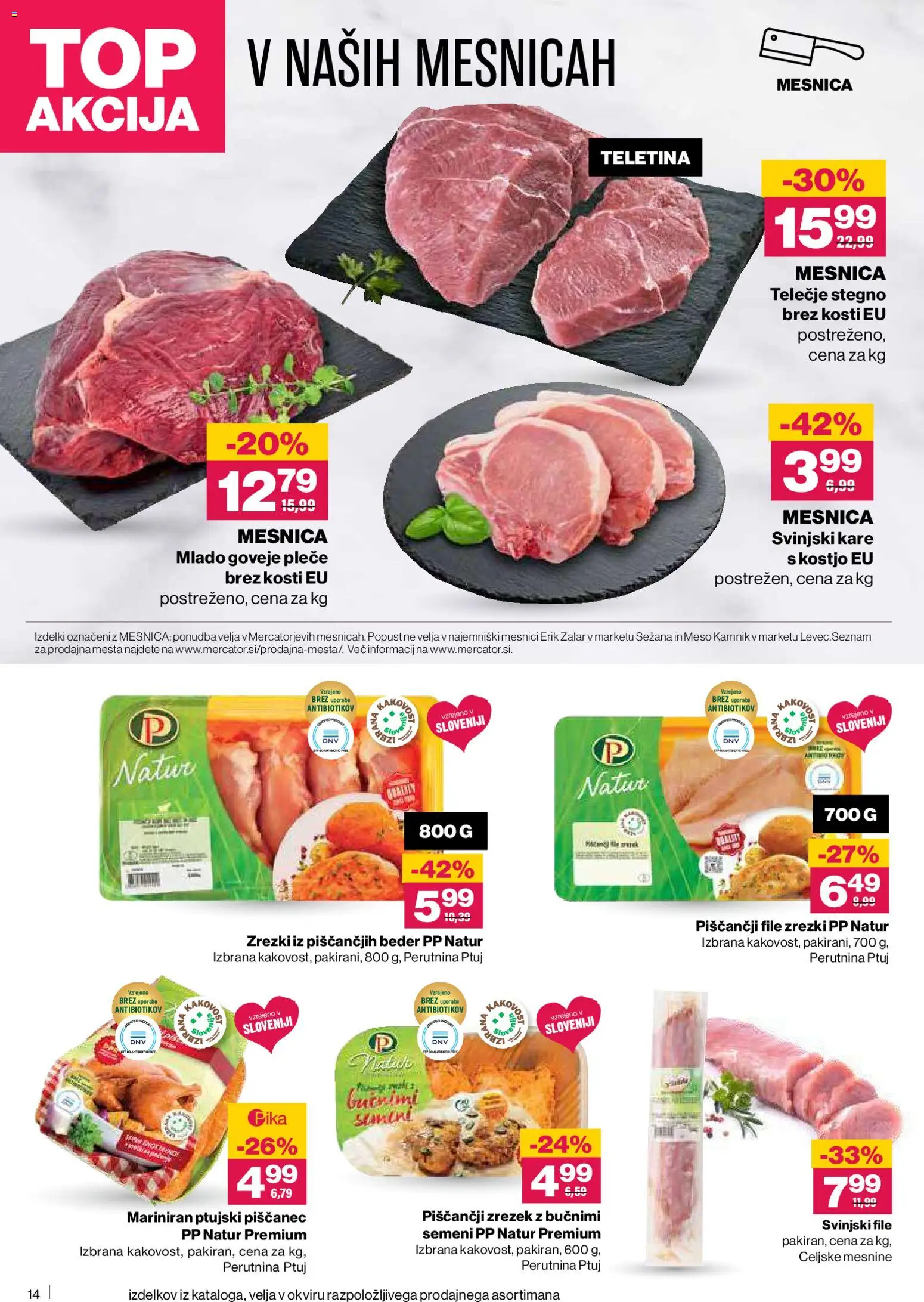 Novi Mercator katalog ponudbe – veljaven od 26.03.2026 | Stran: 14 | Izdelki: Teletina, Zrezki