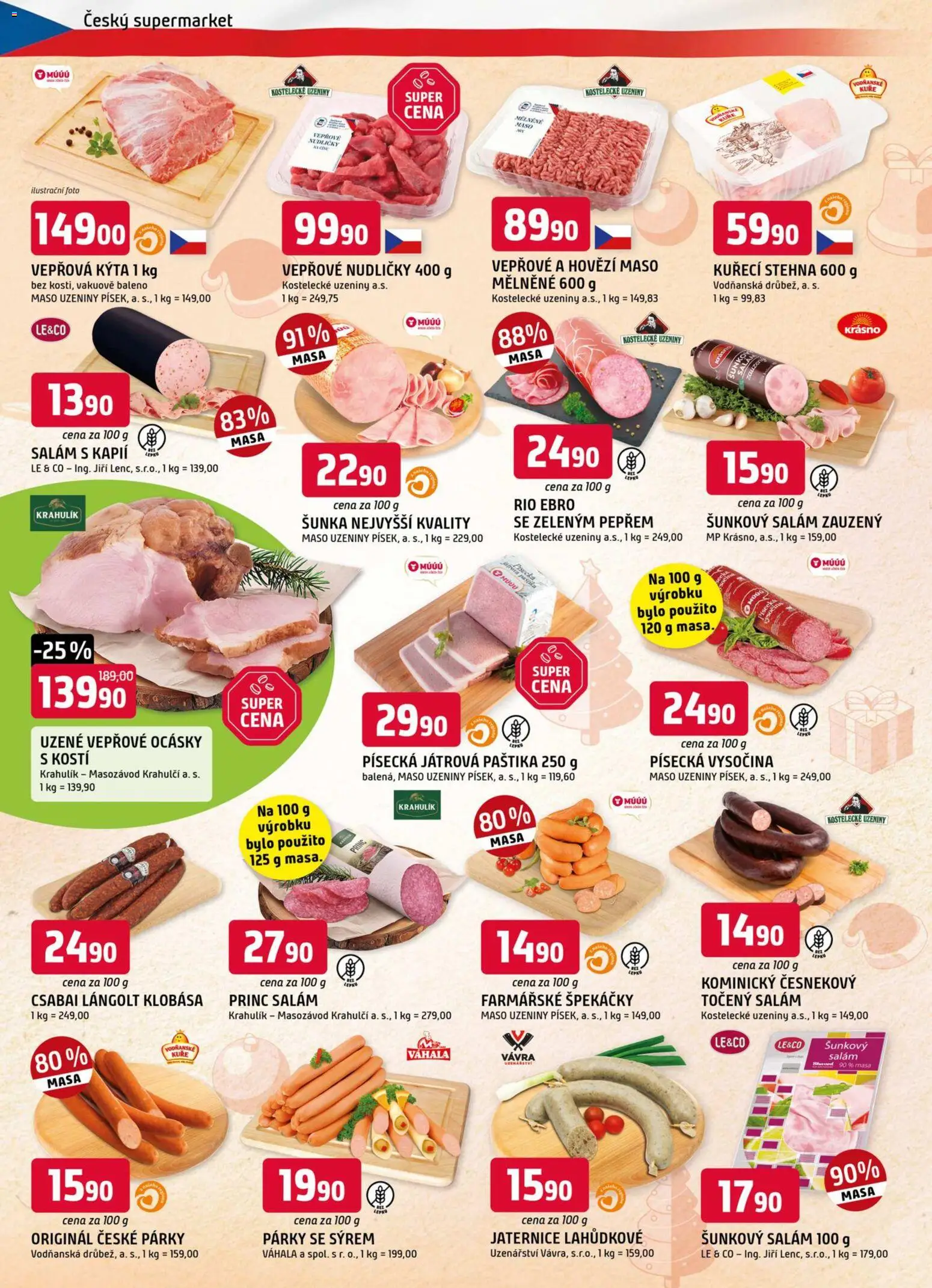Trefa leták od 26.11.2025 | Strana: 2 | Produkty: Hovězí, Špekáčky, Uzeniny, Kýta