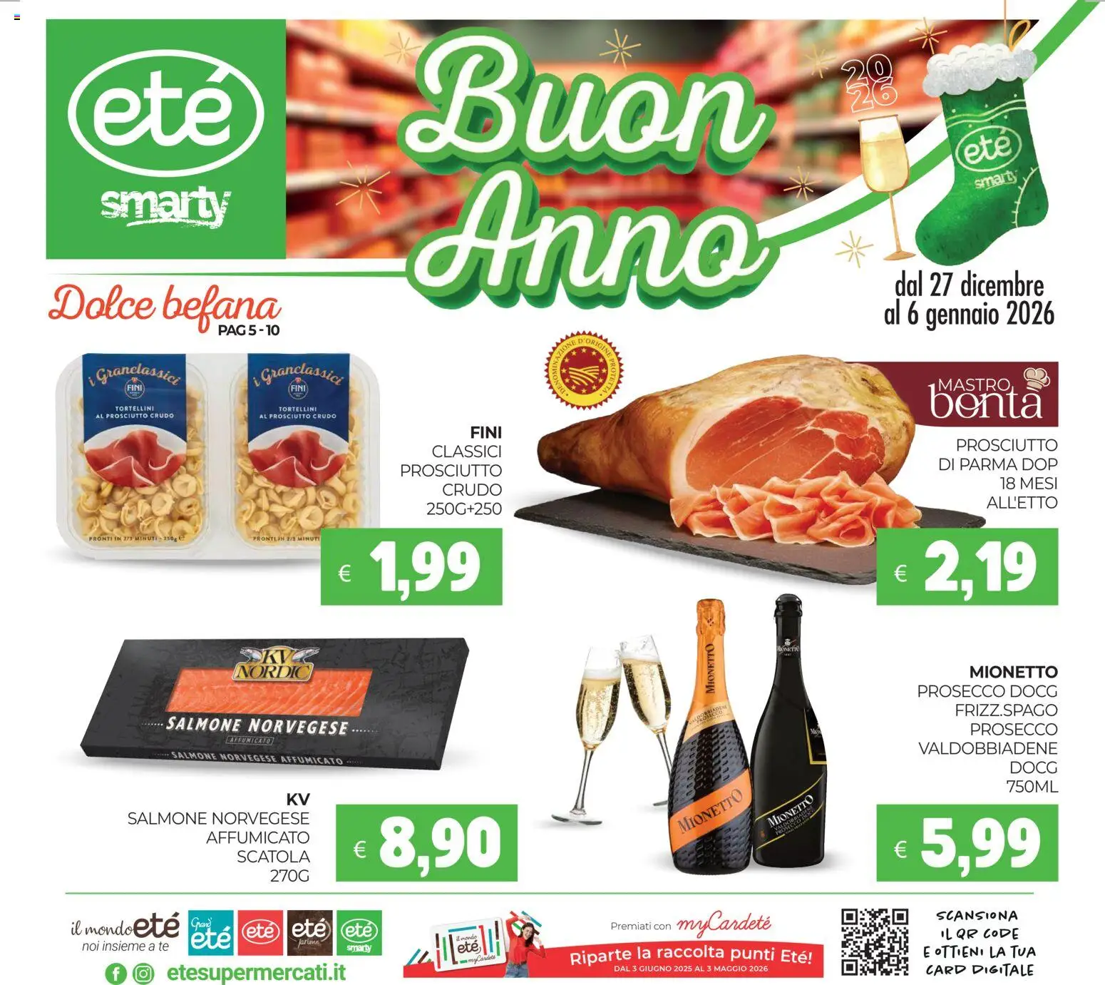 Volantino Eté del 27.12.2025 | Pagina: 1 | Prodotti: Prosciutto Crudo, Prosciutto di Parma, Tè, Prosecco