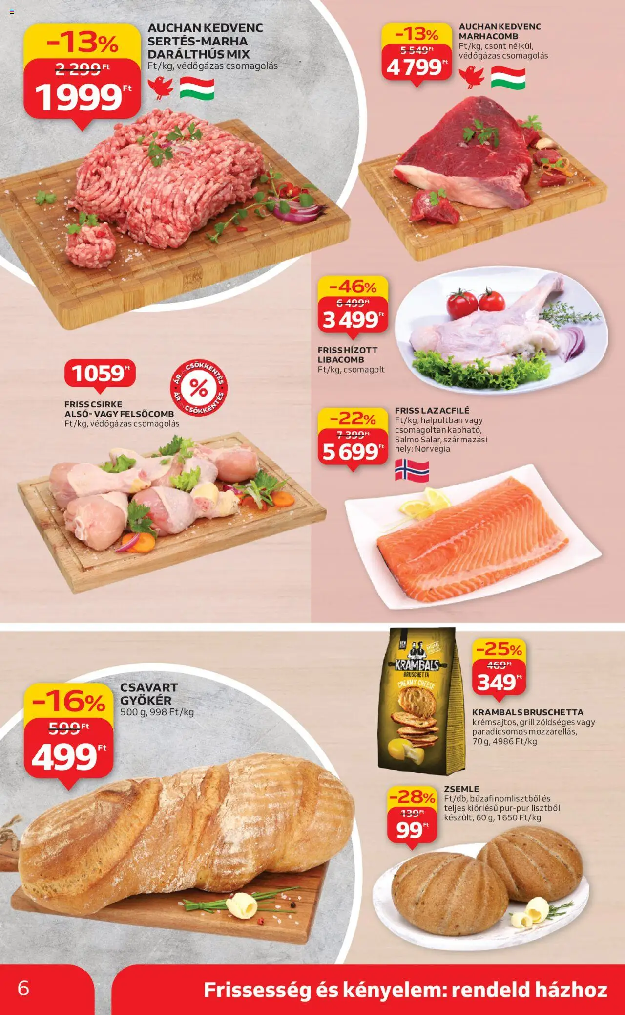 Auchan akciós ujság - amely érvényes a következő dátumtól: 11.09.2025 | Oldal: 6 | Termékek: Zsemle, Libacomb, Grill, Marhacomb