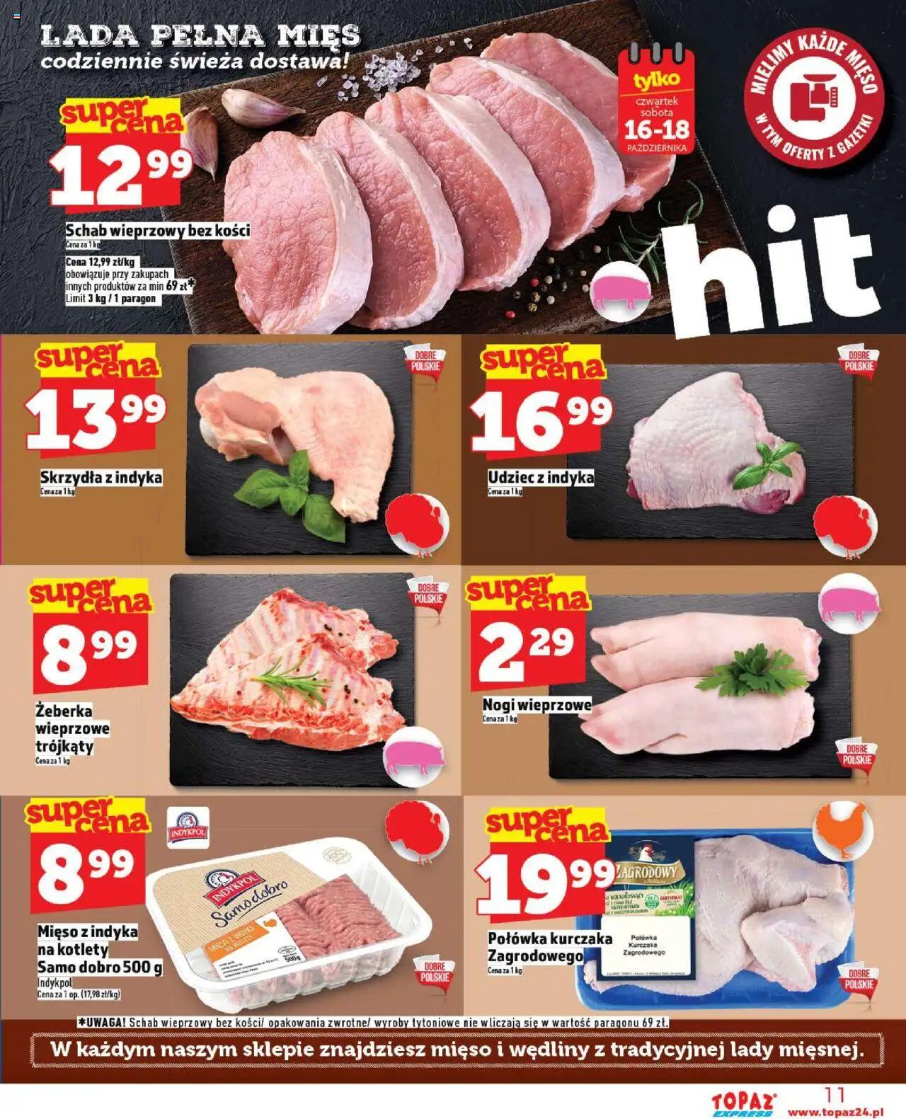 Topaz Gazetka - Express od 16.10.2025 | Strona: 11 | Produkty: Schab, Mięso, Wędliny, Kotlety