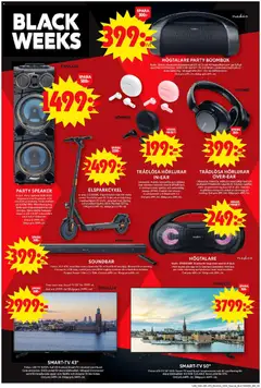 HÖGTALARE PARTY BOOMBOX, Nedis. Bärbar bluetooth-högtalare på 120 W (2x 60 W) toppeffekt som ger fylligt ljud med kraftfull bas. 3600 mAh-batteri- för 6 timmars cavbruten musik på en enda laddning. Inbyggd mikrofon - för handsfreesamtal. - Förhandsvisning av reklamblad från butik ICA Maxi aktuell från 24.11.2025 | Sida: 20 | Produkter: Trådlösa hörlurar, Tv, Mikrofon, Högtalare