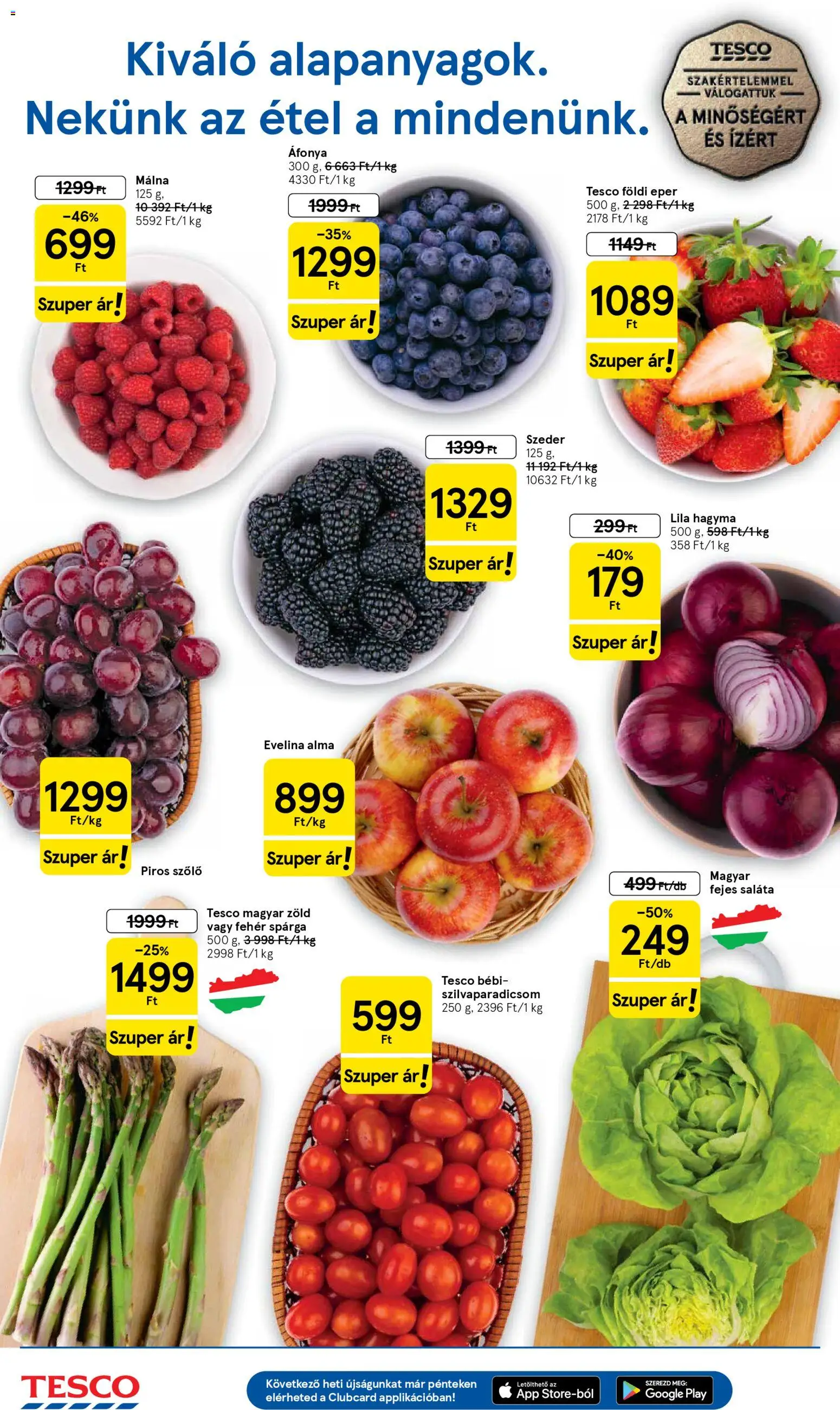 Tesco akciós ujság - amely érvényes a következő dátumtól: 29.04.2026 | Oldal: 2 | Termékek: Szeder, Alma, Eper, Hagyma