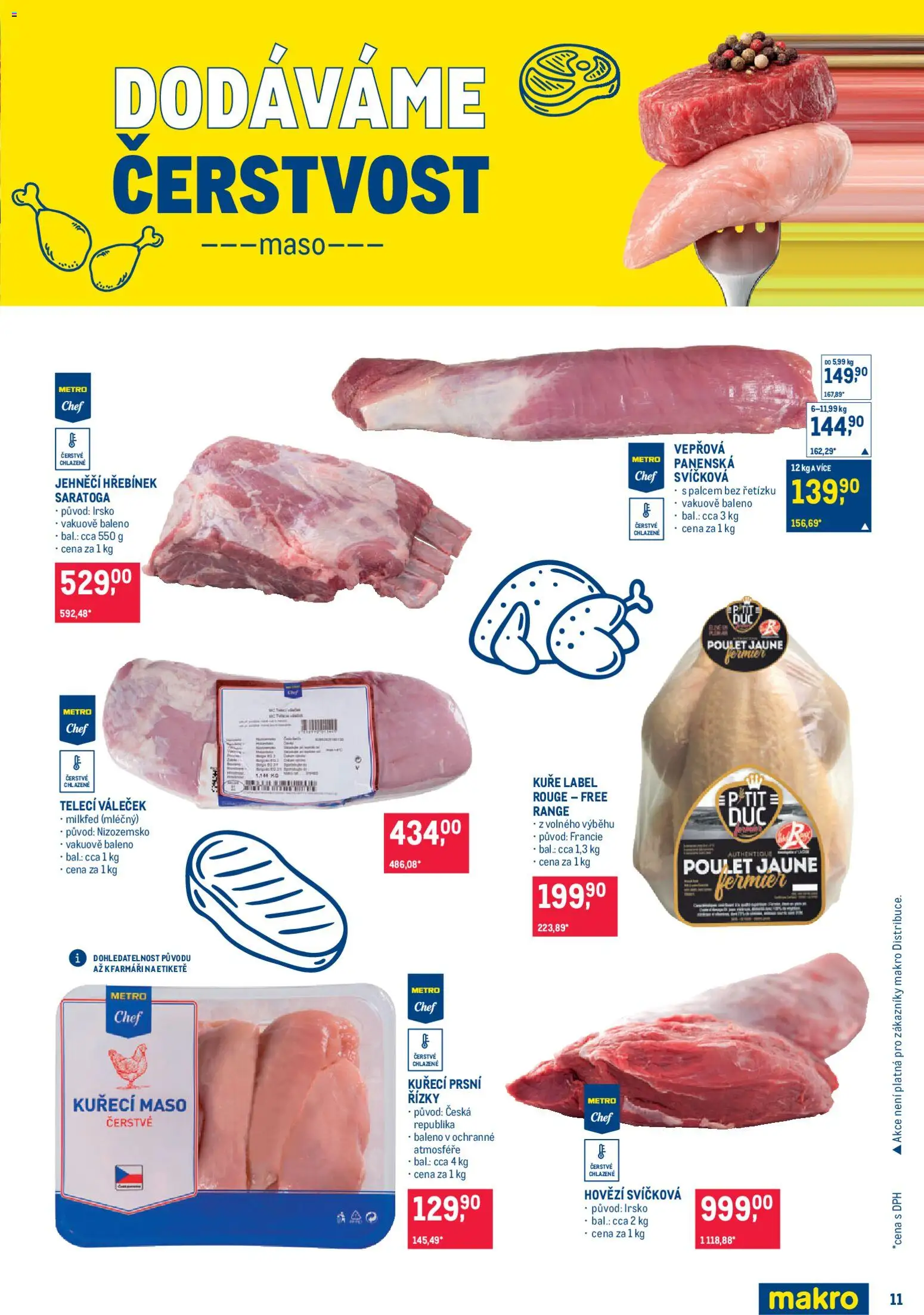 Makro leták - Pro milovníky jídla od 25.03.2026 | Strana: 11 | Produkty: Hovězí svíčková, Maso, Kuře, Váleček