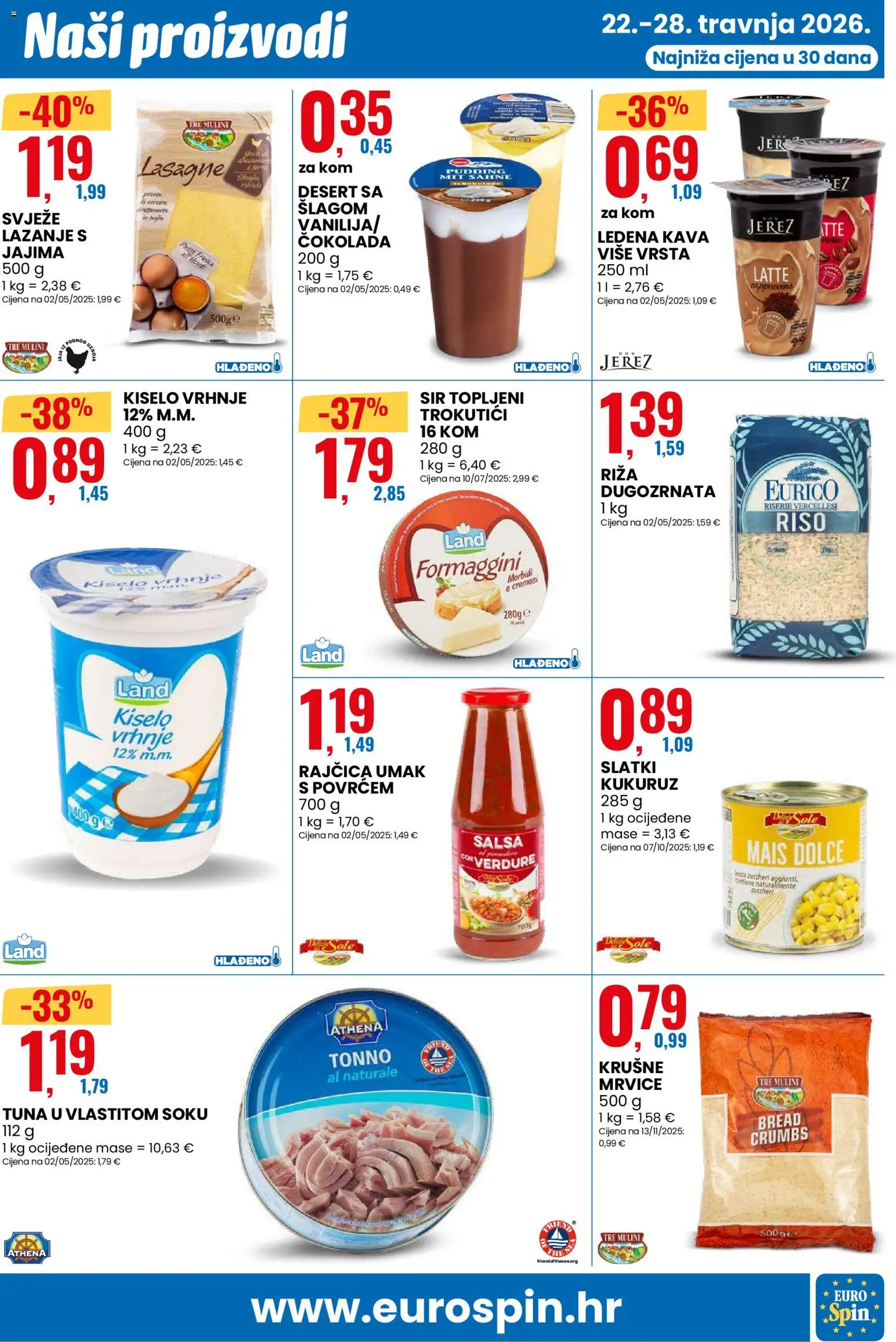 Eurospin katalog | vrijedi od 22.04.2026 | Stranica: 11 | Proizvodi: Lasagne, Krušne mrvice, Sir, Ledena kava