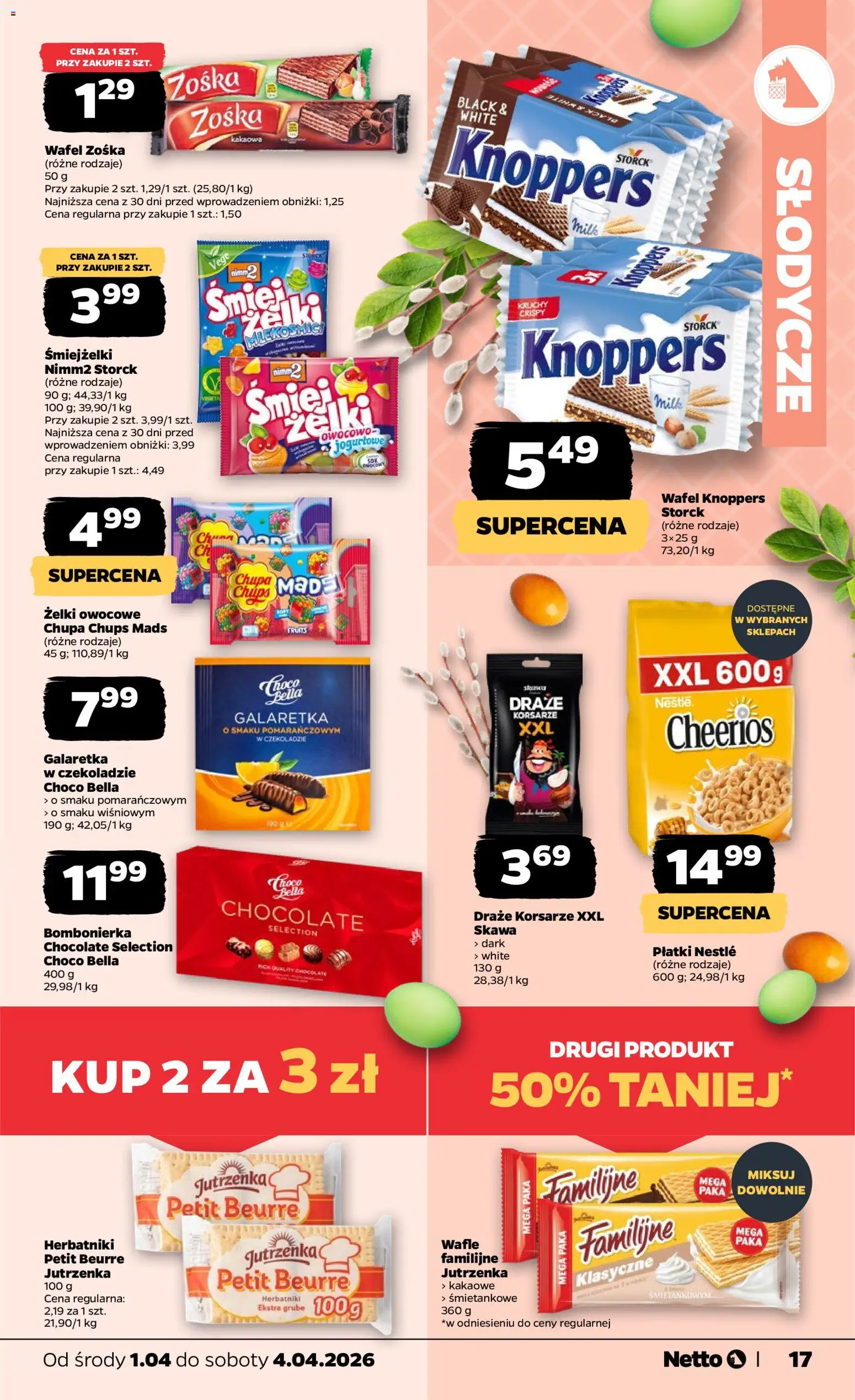 Netto gazetka od środy spożywcza od 01.04.2026 | Strona: 17 | Produkty: Knoppers, Słodycze, Wafle, Bombonierka