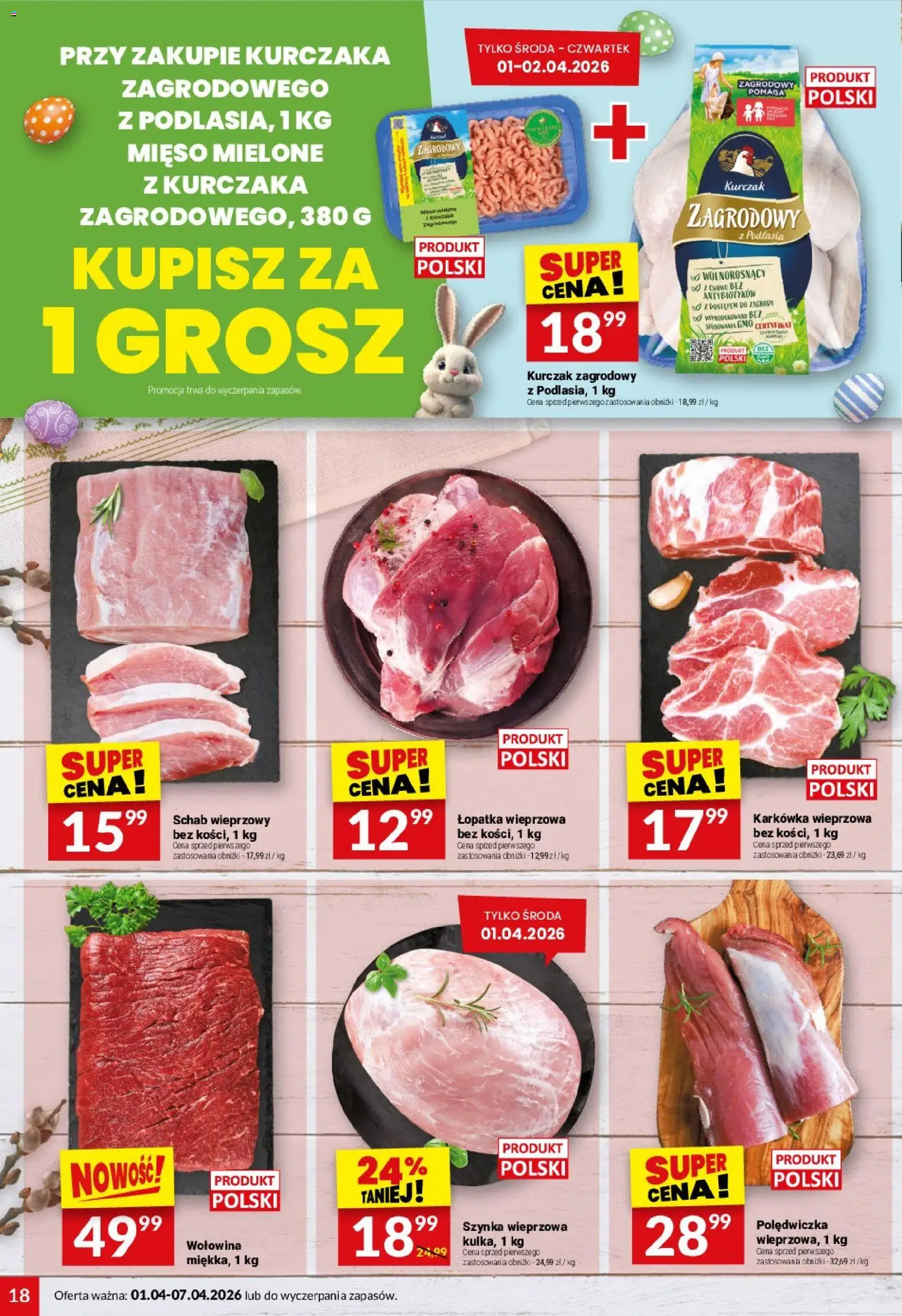 Twój Market gazetka od 01.04.2026 | Strona: 18 | Produkty: Karkówka, Mięso, Mięso mielone, Wołowina
