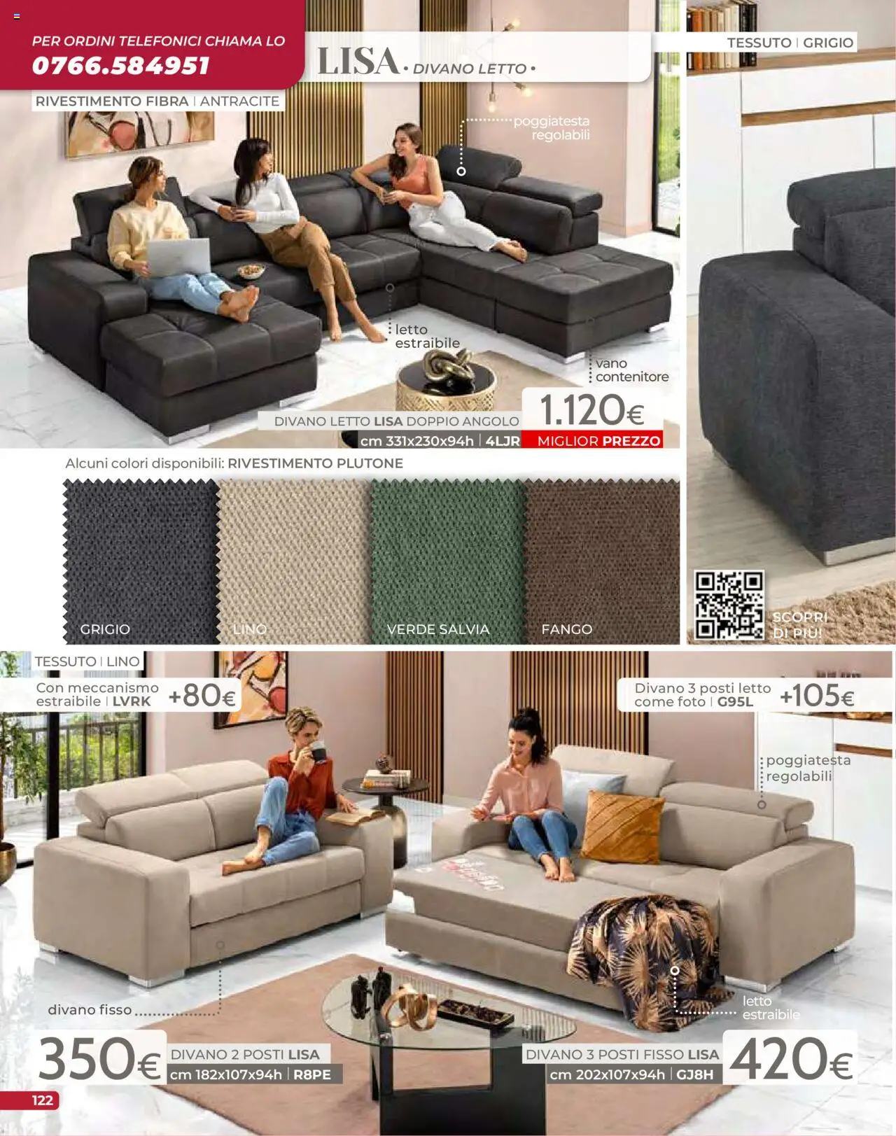 Volantino Mondo Convenienza del 09.09.2025 | Pagina: 124 | Prodotti: Divano letto, Contenitore, Letto, Divano