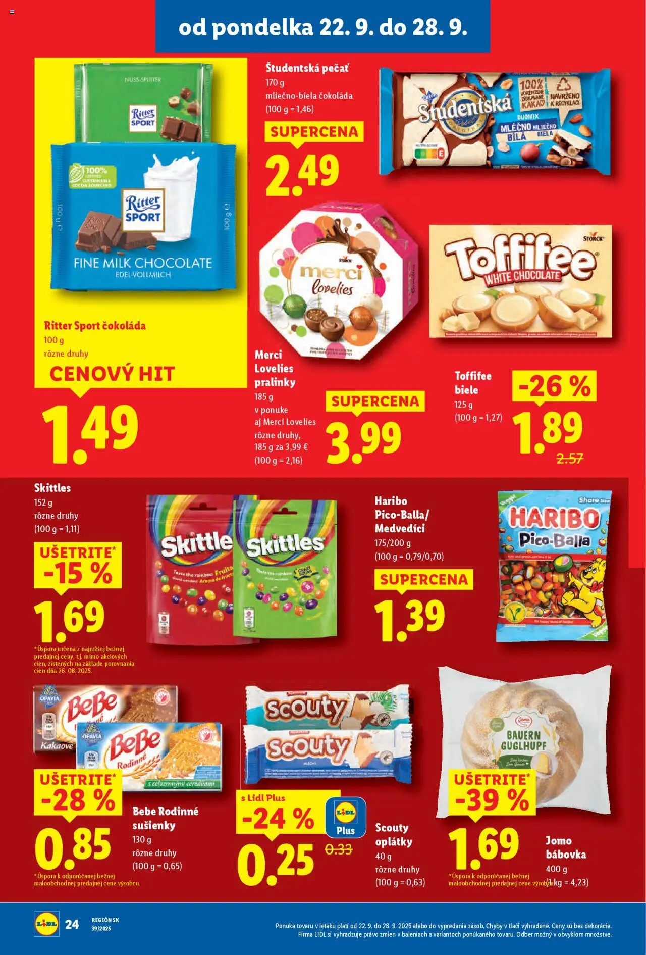 Nové Lidl akcie – leták je platný od 22.09.2025 | Strana: 40 | Produkty: Merci, Čokoláda, Toffifee, Študentská pečať