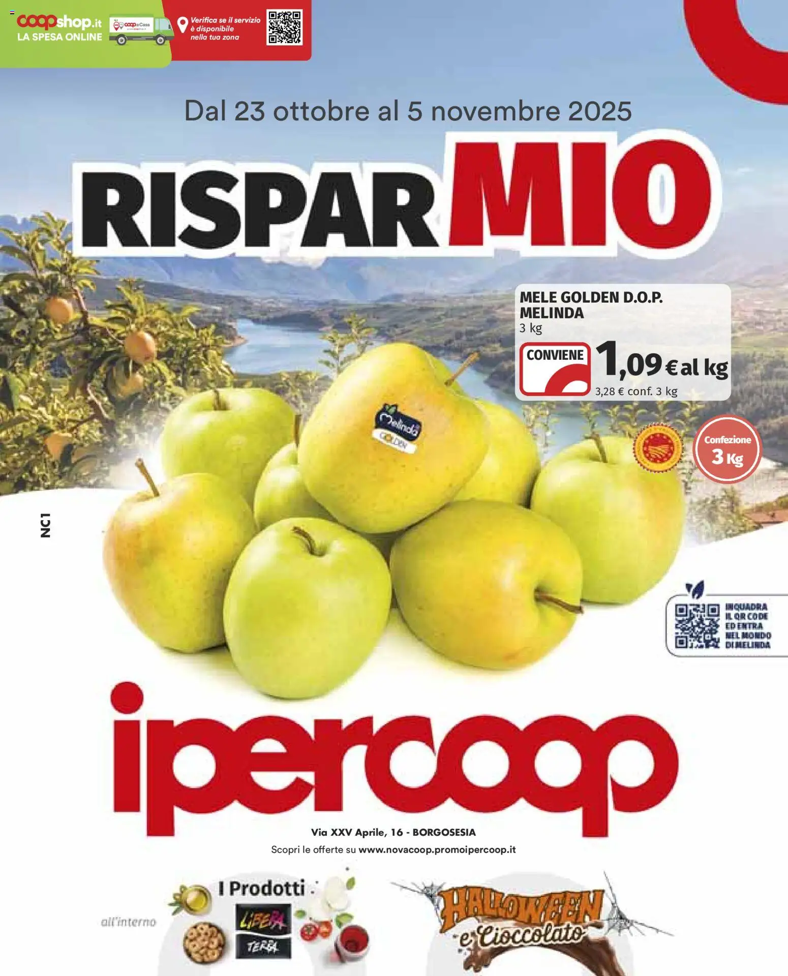 Volantino Ipercoop del 23.10.2025 | Pagina: 1 | Prodotti: Cioccolato, Mele