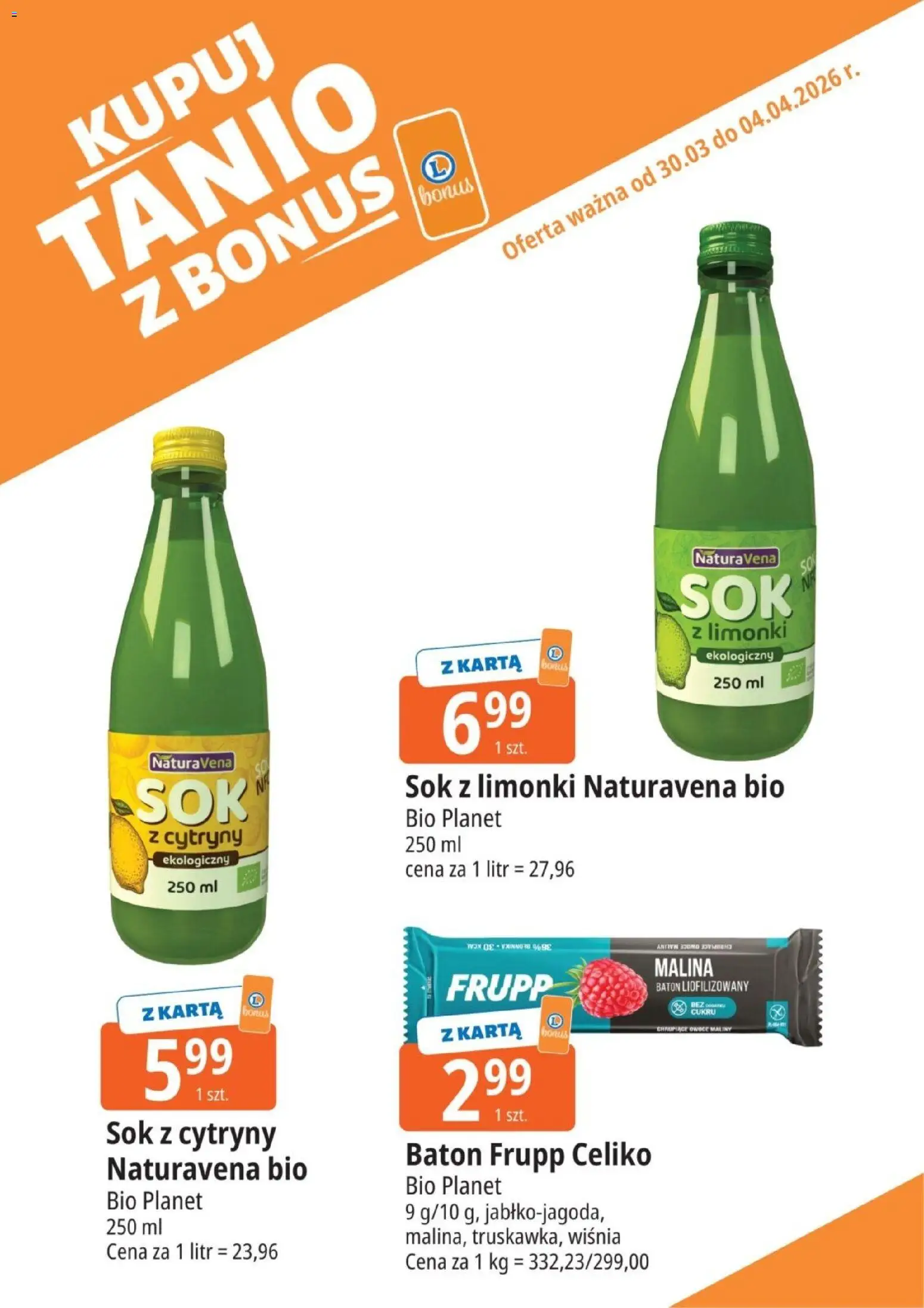 E.Leclerc gazetka - Kupony dodatkowe od 30.03.2026 | Strona: 14 | Produkty: Karta, Cytryny, Sok, Owoce