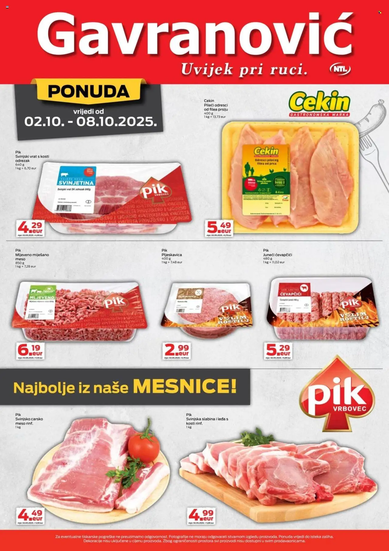 Gavranović katalog | vrijedi od 02.10.2025 | Stranica: 5 | Proizvodi: Svinjski vrat, Meso, Svinjetina, Ćevapčići