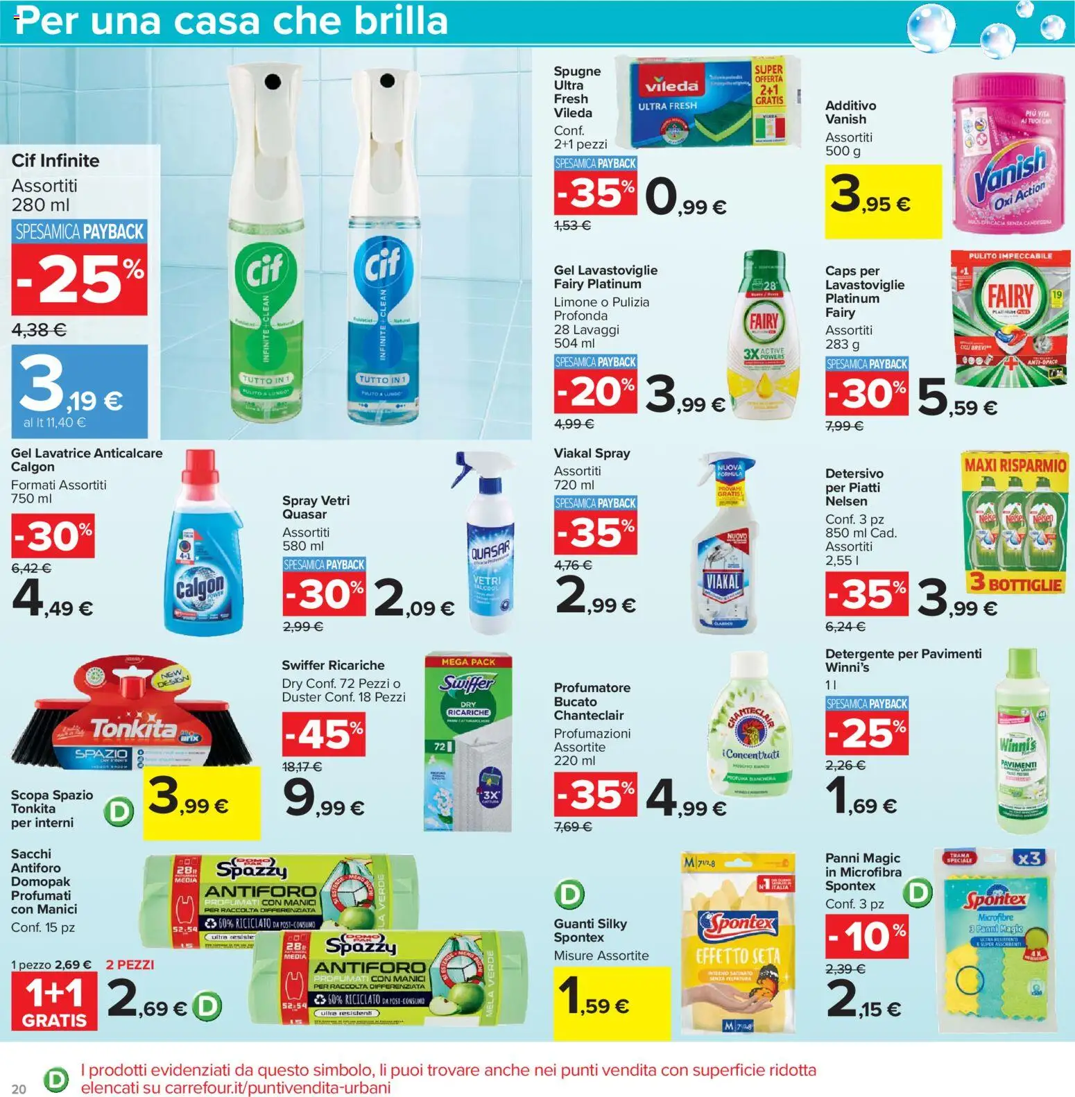 Volantino Carrefour del 17.02.2026 | Pagina: 20 | Prodotti: Detergente, Anticalcare, Guanti, Scopa