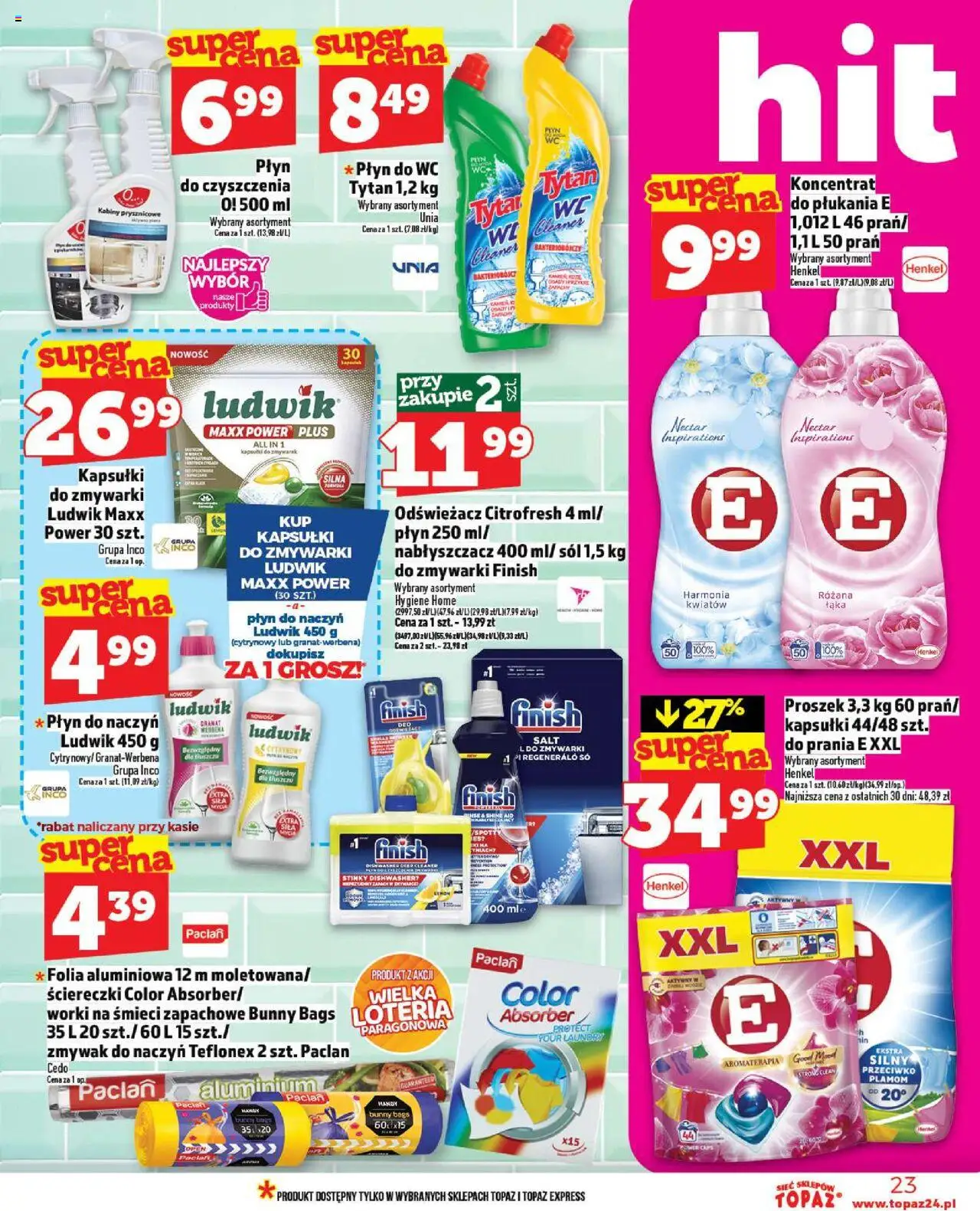 Topaz Gazetka od 09.10.2025 | Strona: 23 | Produkty: Cleaner, Finish, Kapsułki do zmywarki, Sól