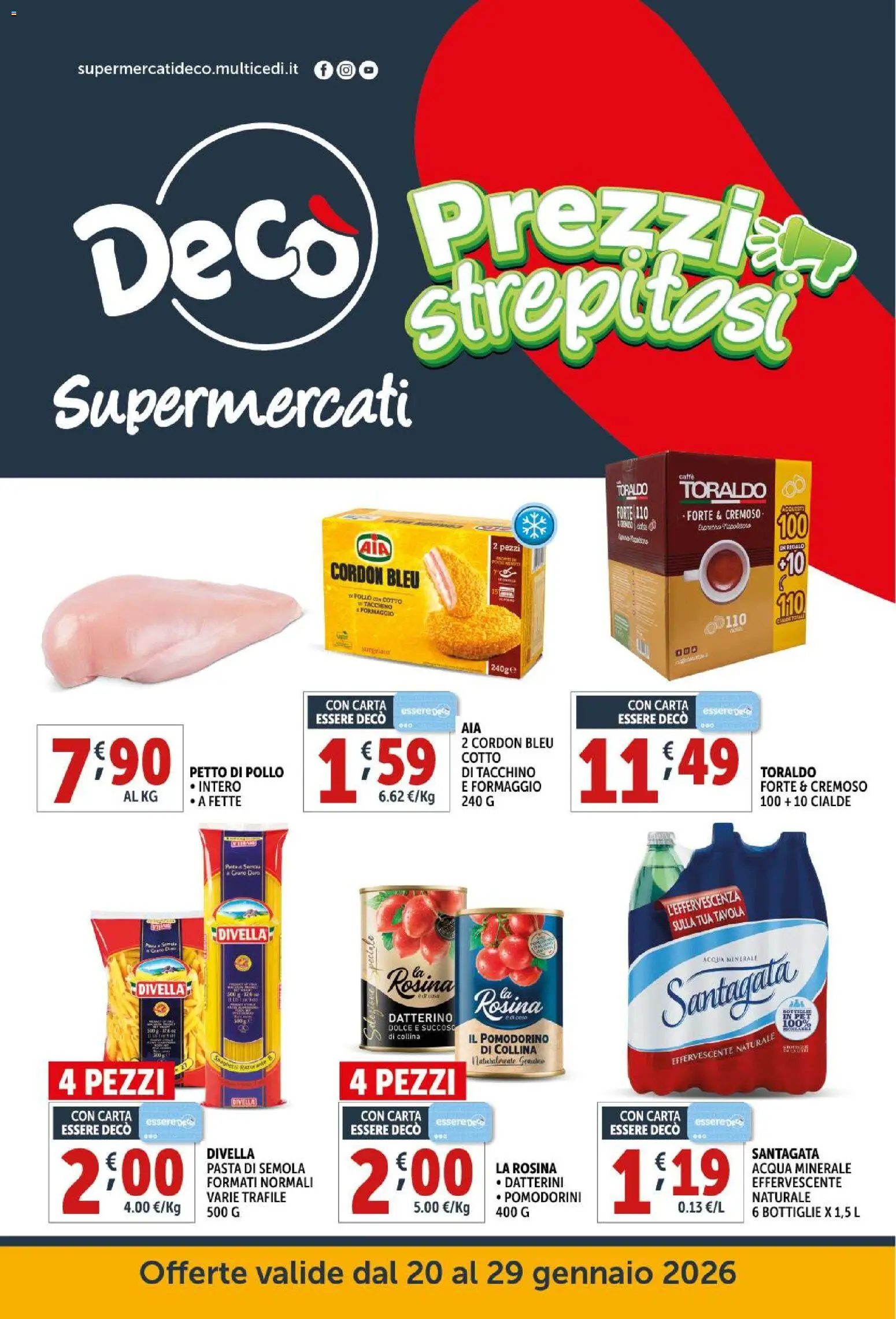 Volantino Decò del 20.01.2026 | Pagina: 1 | Prodotti: Pomodorini, Petto di Pollo, Pollo, Pasta