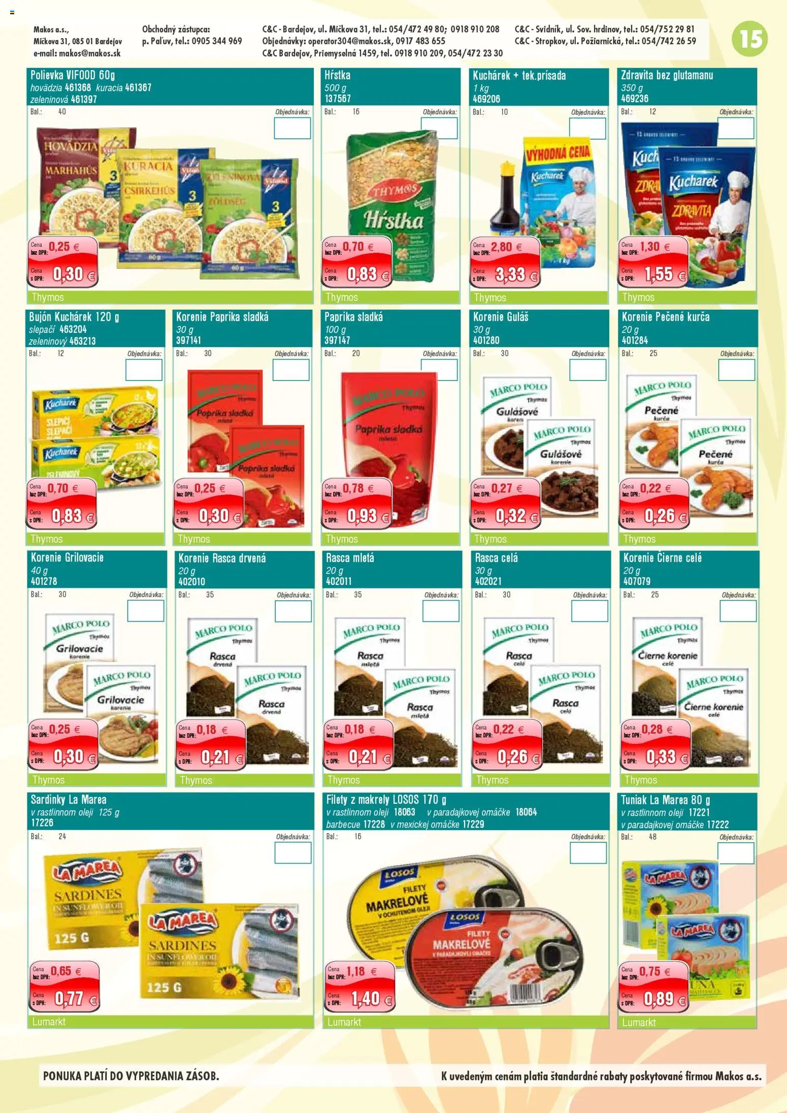 Nové Makos akcie – leták je platný od 05.01.2026 | Strana: 15 | Produkty: Tuniak, Sardinky, Čierne korenie, Losos