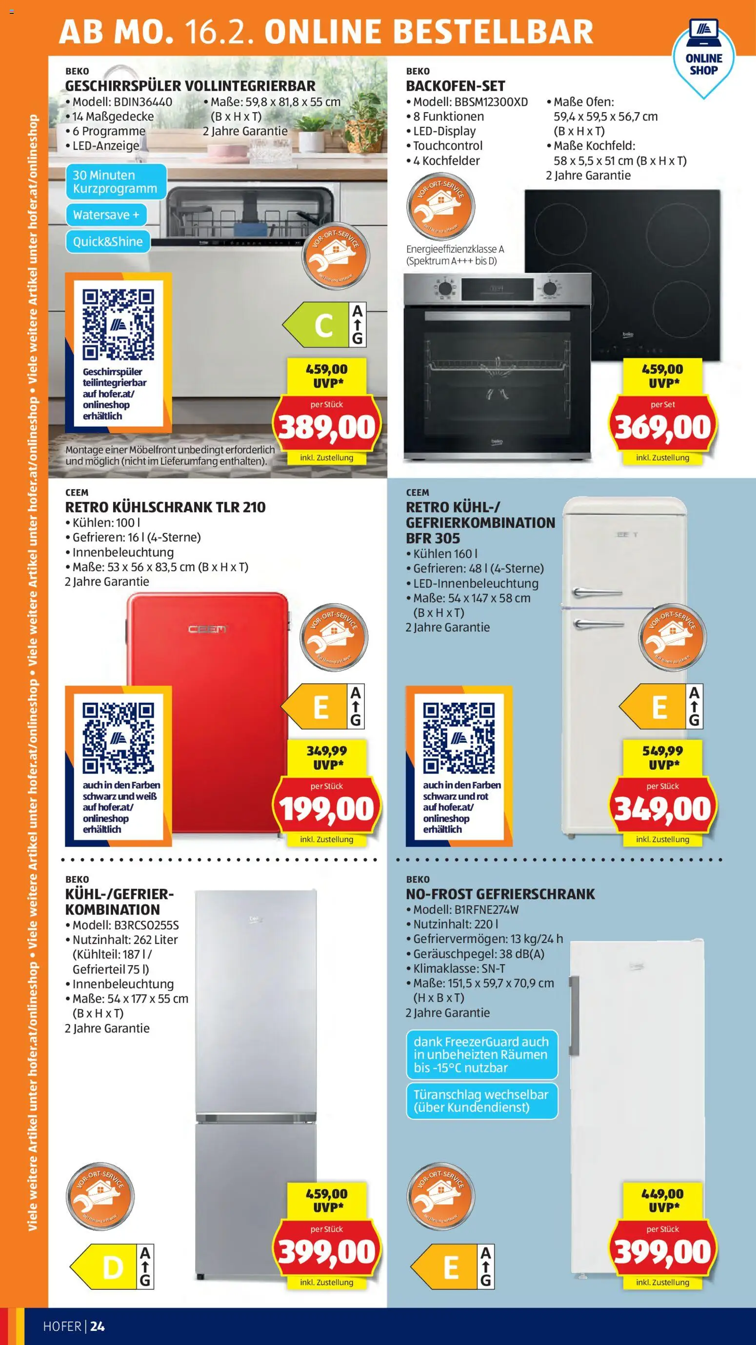 Hofer Flugblatt gültig ab 13.02.2026 | Seite: 28 | Produkte: Kühlschrank, Gefrierschrank, Kochfeld, Ofen