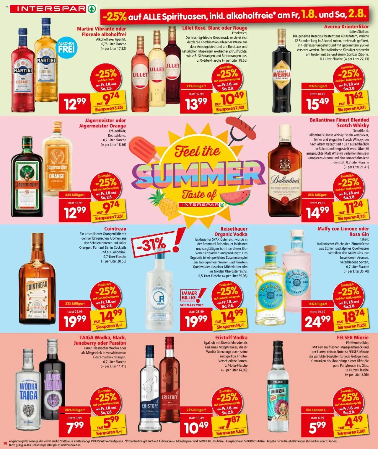Interspar Flugblatt gültig ab 31.07.2025 | Seite: 10 | Produkte: Gin, Wodka, Eis, Zucker