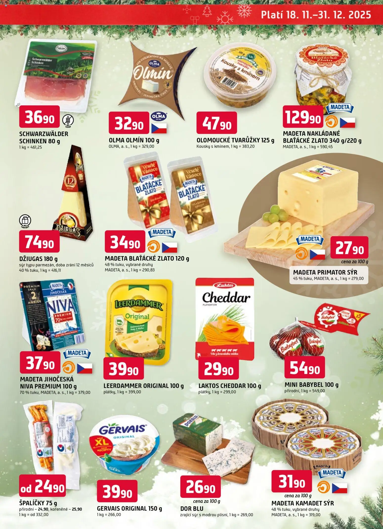 Trefa leták - Vánoční speciál od 19.11.2025 | Strana: 3 | Produkty: Tvarůžky, Olomoucké tvarůžky, Leerdammer, Cheddar