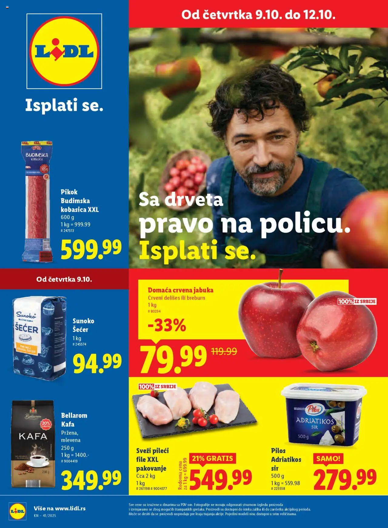Lidl katalog - važi od 09.10.2025 | Strana: 1 | Proizvode: Pileći file, Šećer, Sir, Kobasica