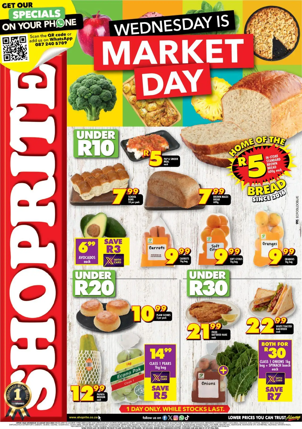 Shoprite Eastern Cape - Market Day Deals │ valid from 20.08.2025 | Page: 1 | Products: Pears, Bag, Bread, Carrots