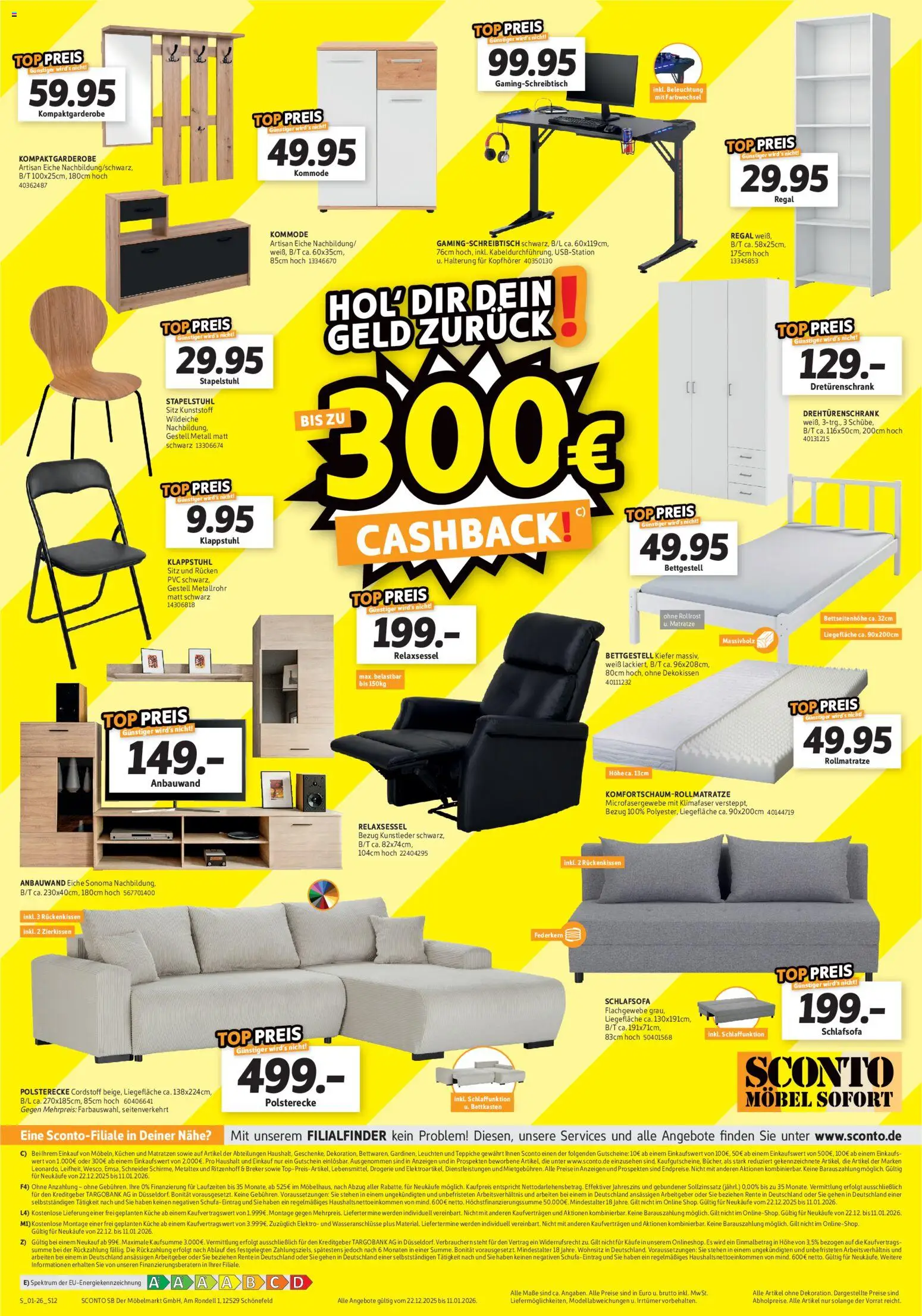 Sconto Prospekt 	 – gültig ab 22.12.2025 | Seite: 12 | Produkte: Schlafsofa, Drehtürenschrank, Küche, Kuchen